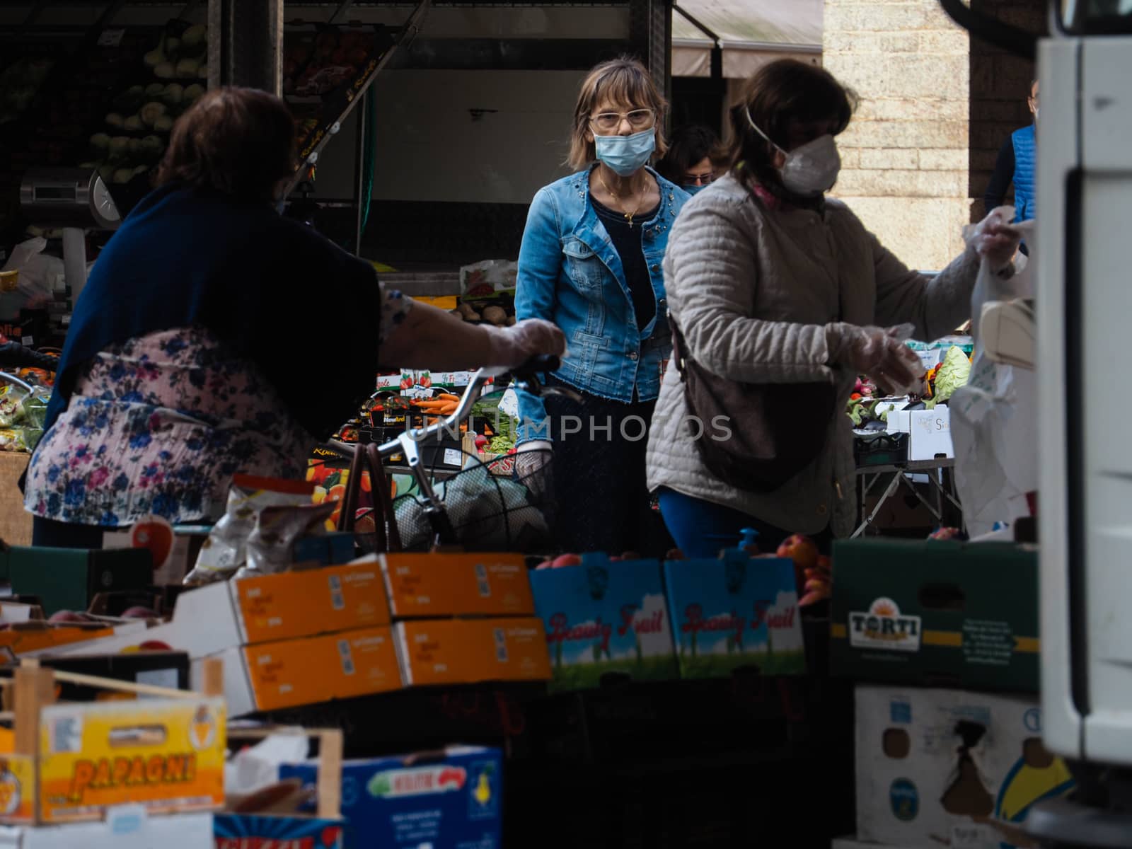 Cremona, Lombardy, Italy - 16 th may 2020 - People grocery shopp by verbano