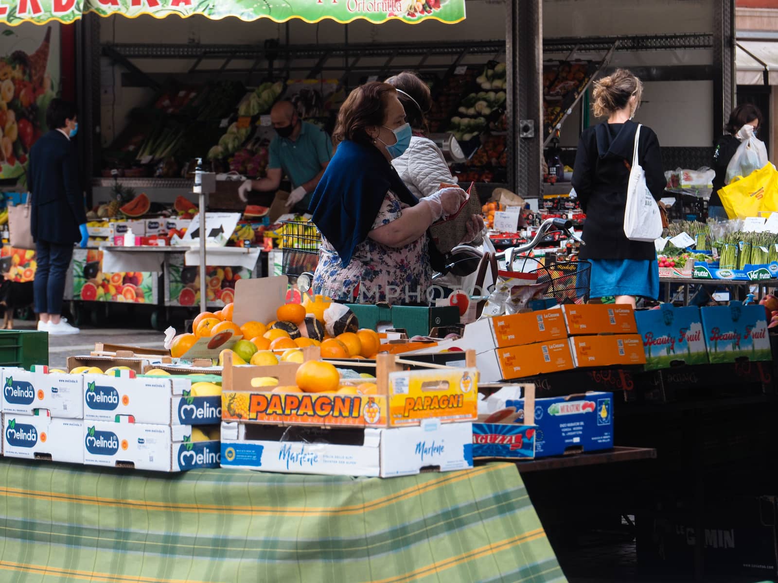 Cremona, Lombardy, Italy - 16 th may 2020 - People grocery shopp by verbano