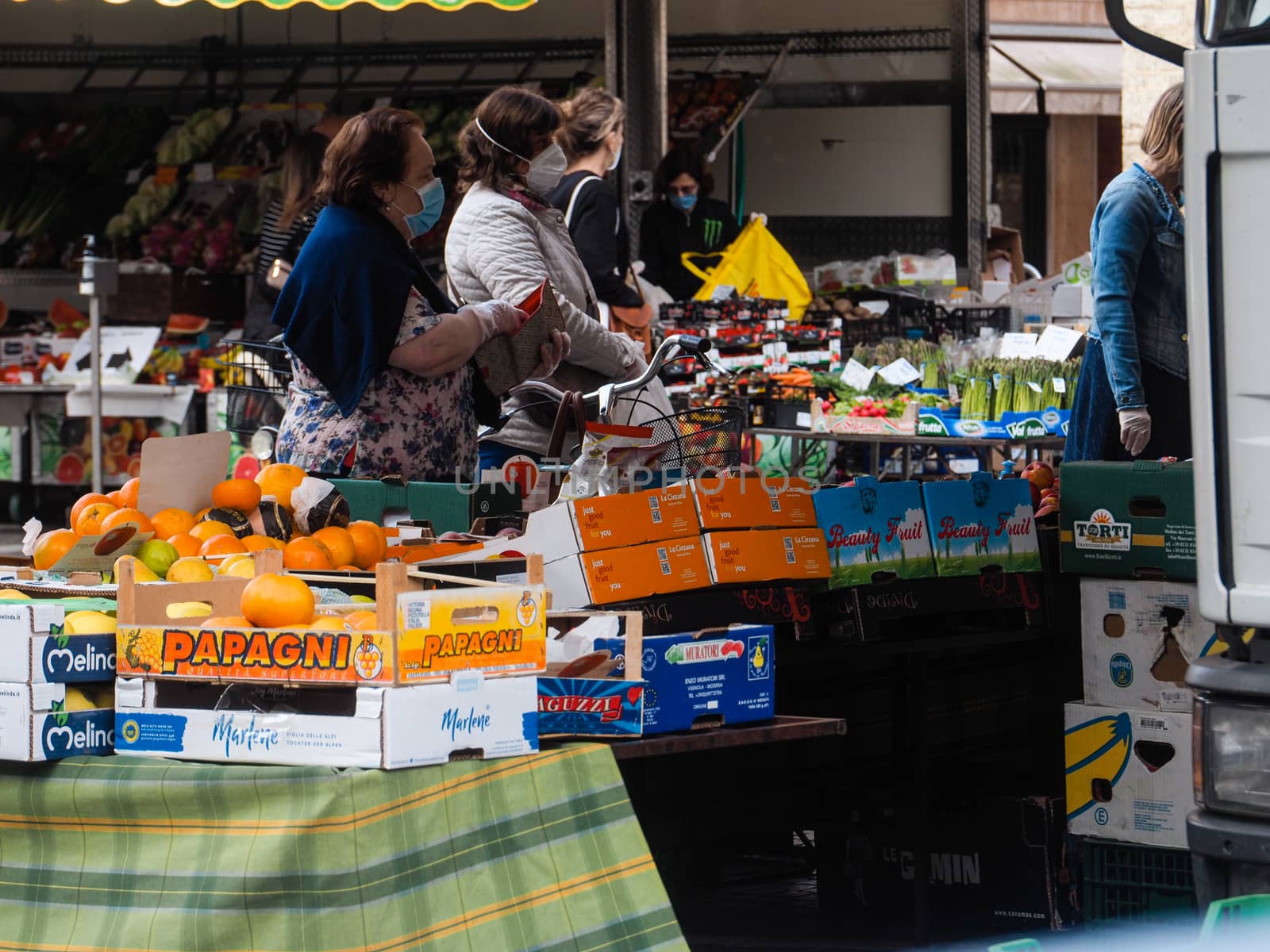 Cremona, Lombardy, Italy - 16 th may 2020 - People grocery shopp by verbano