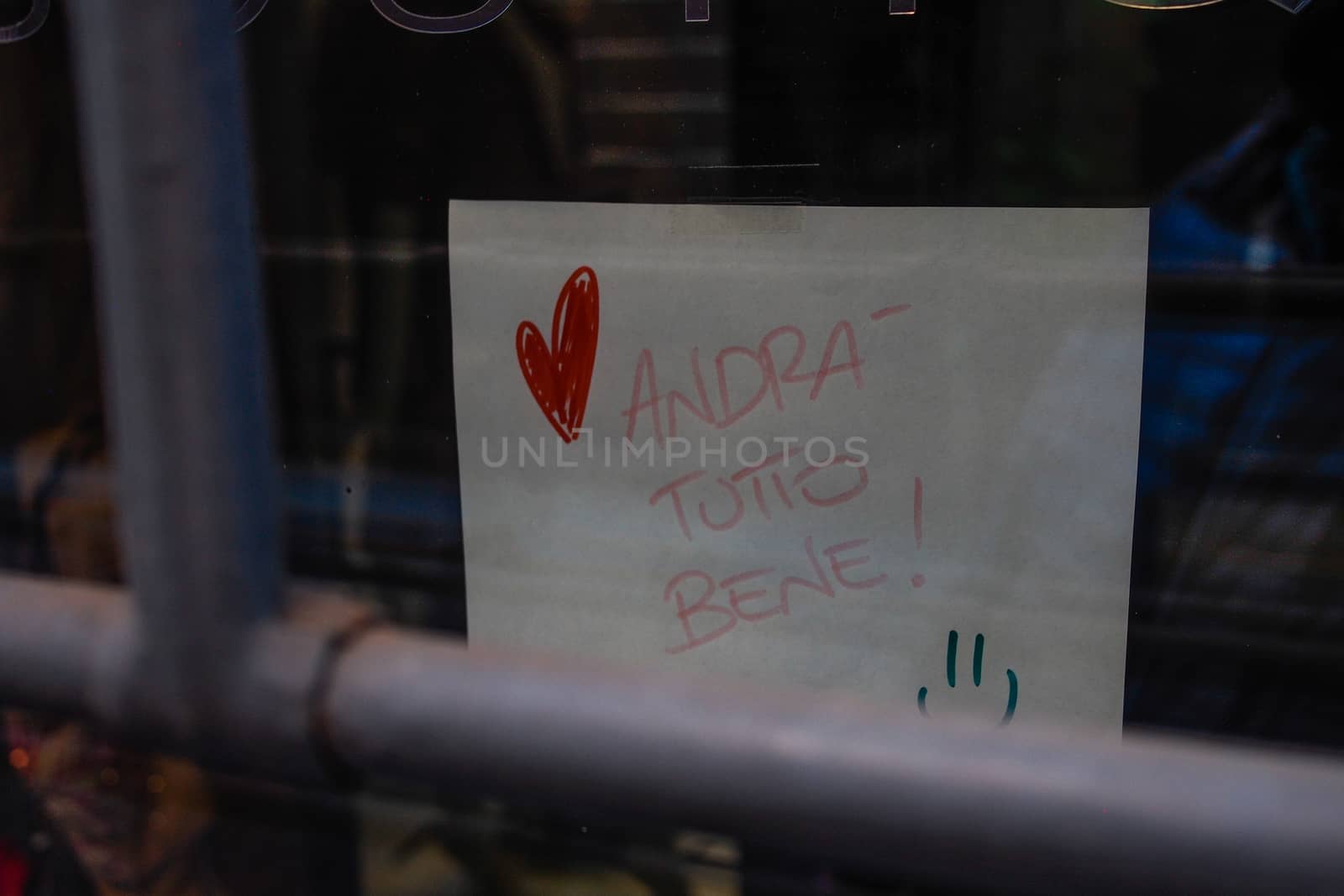 Cremona, Lombardy, Italy - April 30 th - May 1st 2020 - closed bars  and general commerce  during coronavirus lockdown and economic crisis. Italian signs