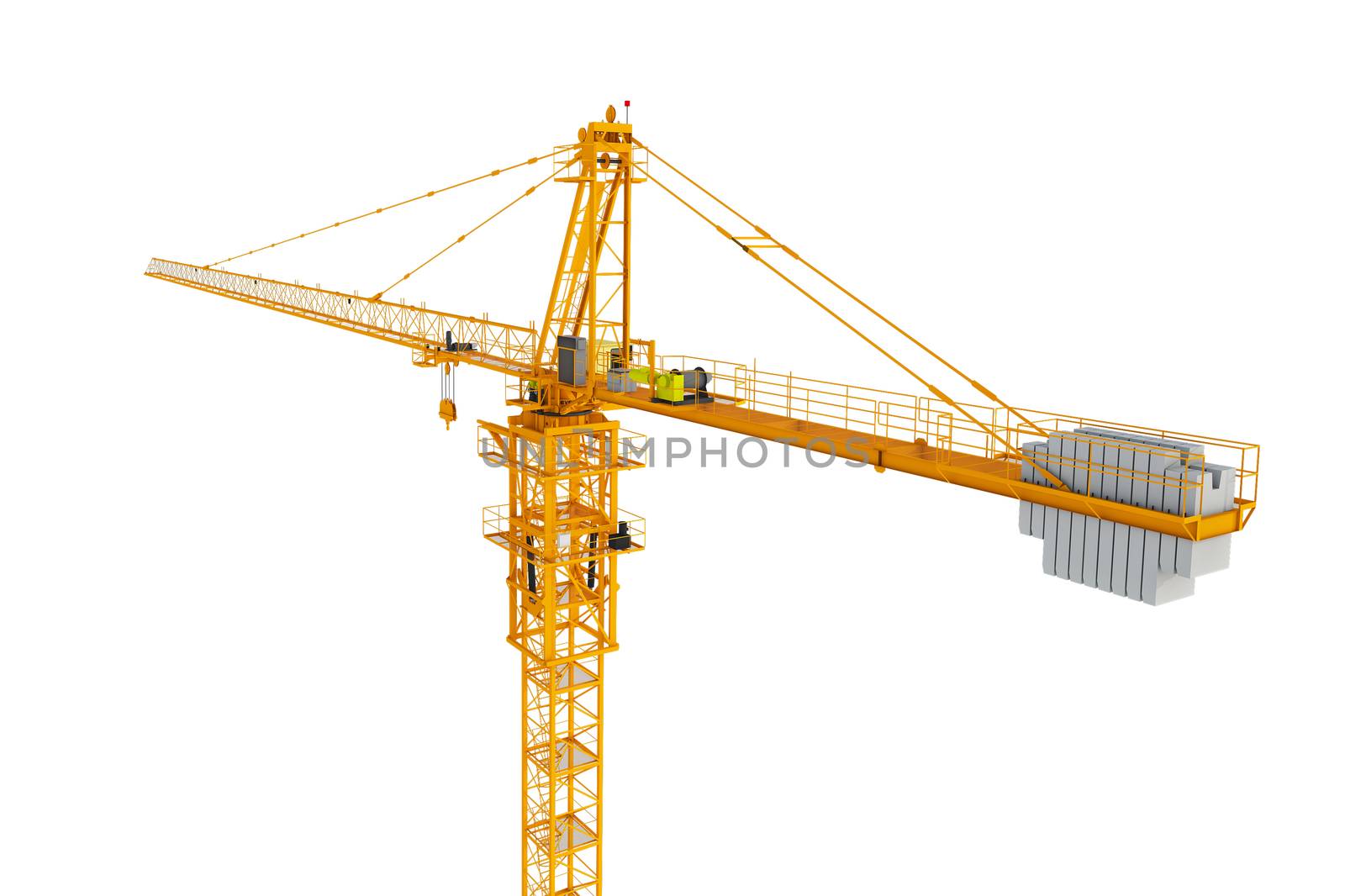 3d rendering of a yellow tower crane full-height isolated on the white background. Building and construction. Machinery and equipment. 3d modeling. by Alesandro14