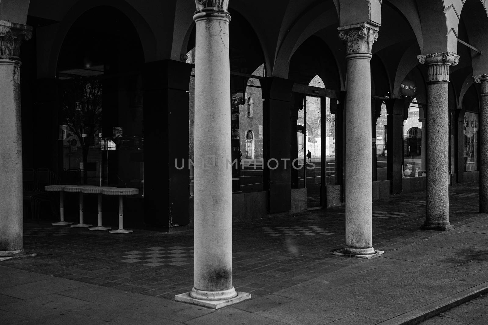 Cremona, Lombardy, Italy - April 30 th - May 1st 2020 - closed bars  and general commerce  during coronavirus lockdown and economic crisis. Italian signs