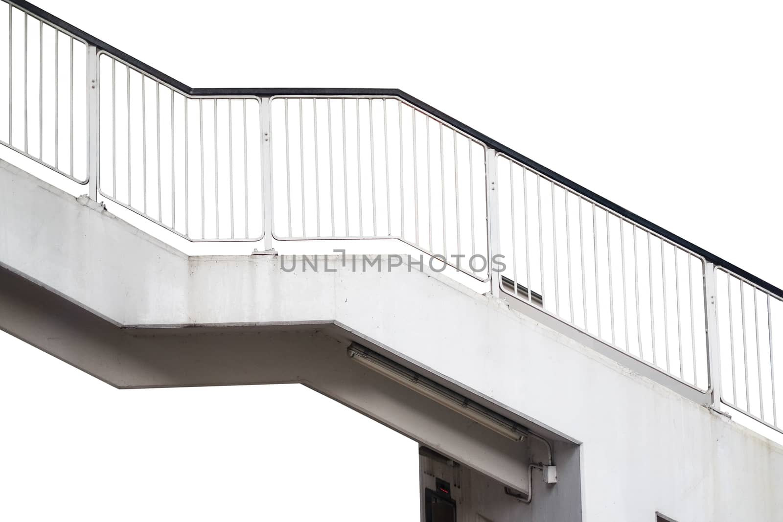 Stairway Stainless steel railing isolated on white, with clipping path.