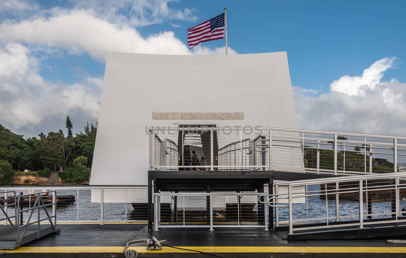 Dock and Entrance to USS Arizona memorial in Pearl Harbor, Oahu, by Claudine