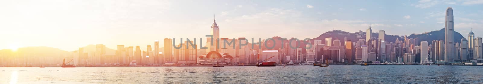 Hongkong Skyline in sunrise View Panorama by Surasak