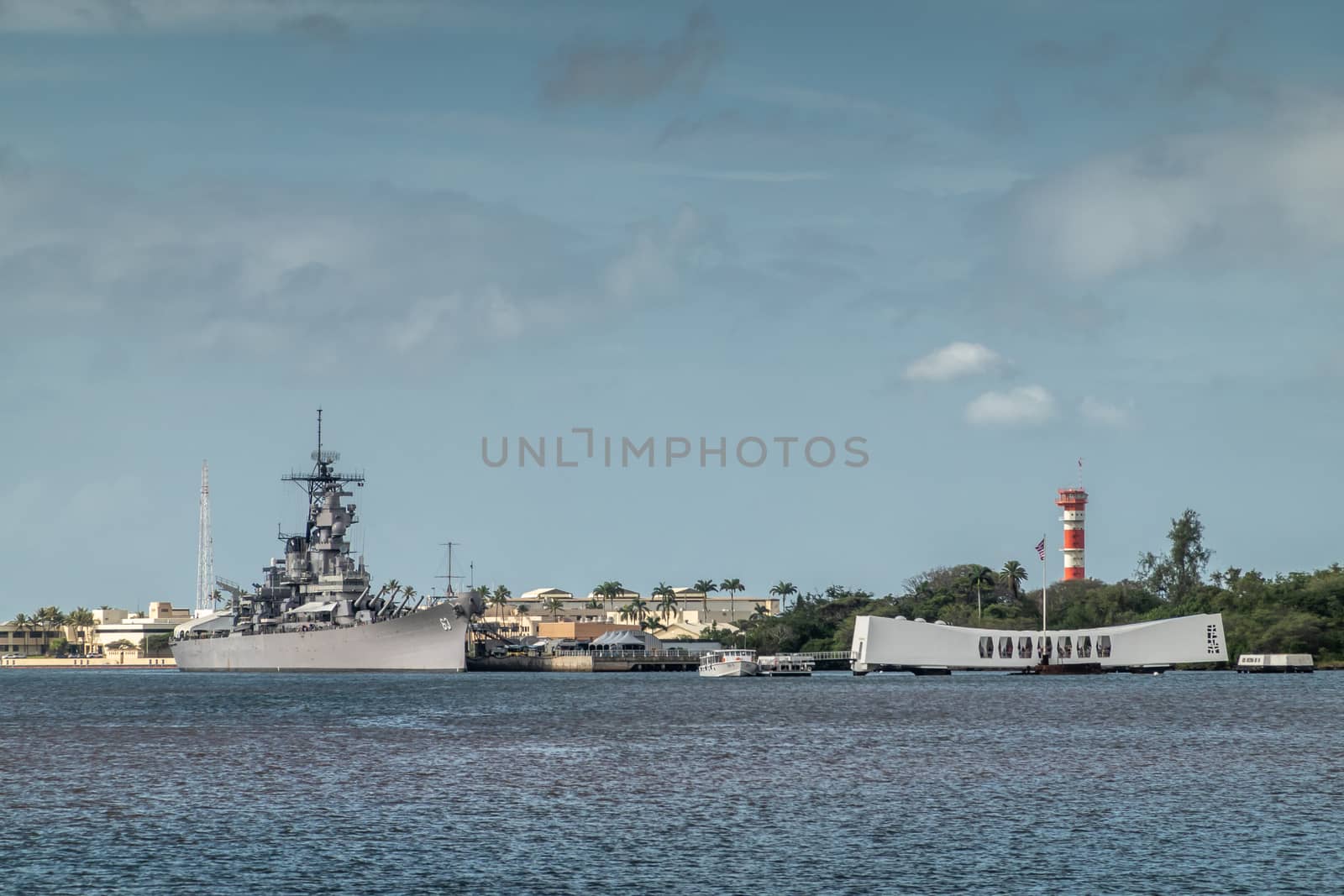 USS Missouri and USS Arizona Memorial in Pearl Harbor, Oahu, Haw by Claudine