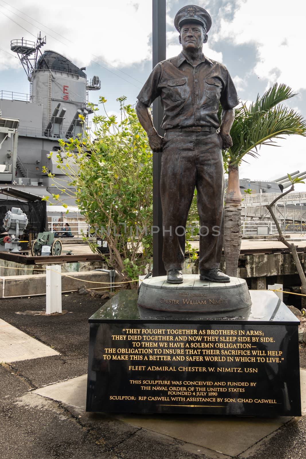 Statue of Fleet Admiral Chester W. Nimitz in Pearl Harbor, Oahu, by Claudine