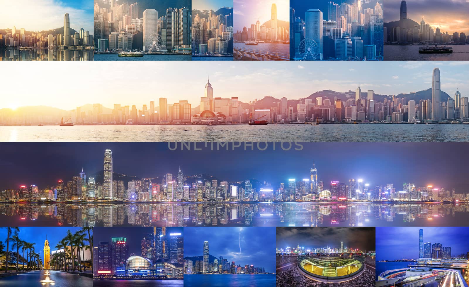 Panoramic views of Victoria Harbour from day to night by Surasak