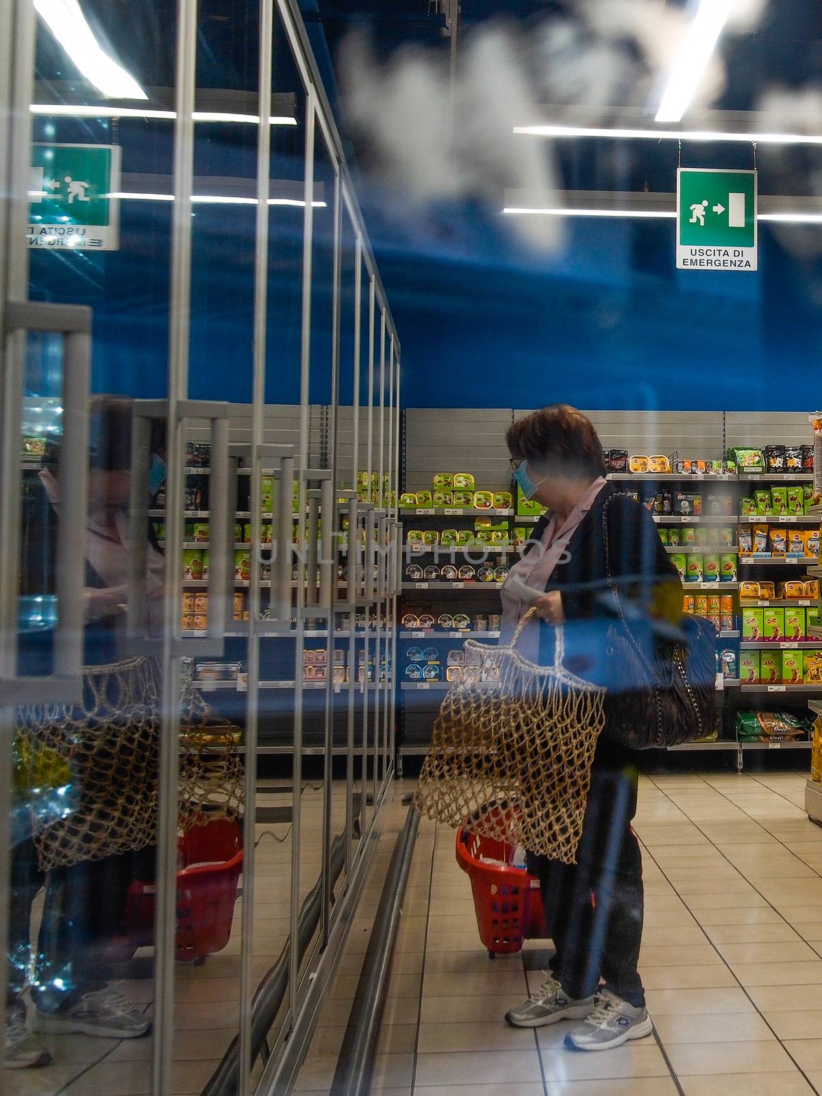 Cremona, Lombardy, Italy - May  5 6 7  2020 -people at the supermarket for grocery shopping during outbreak phase 2 and economic crisis
