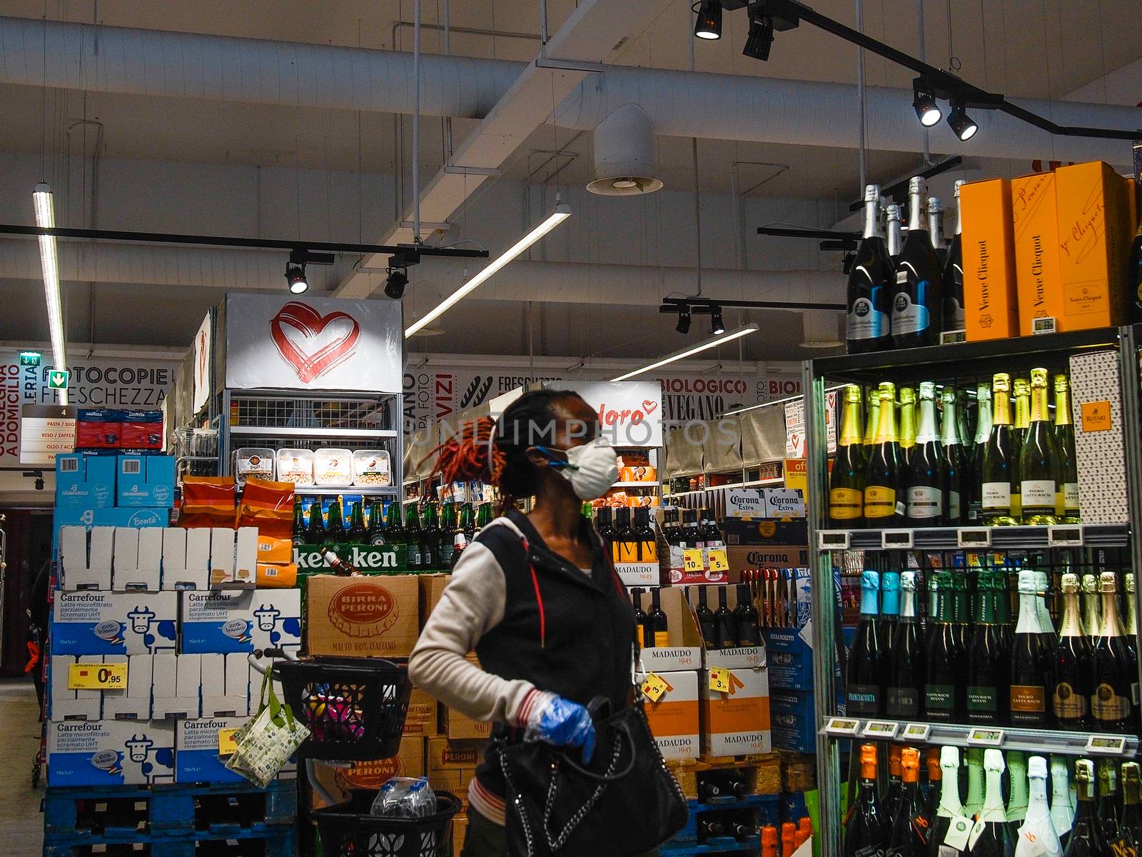 Cremona, Lombardy, Italy - May  5 6 7  2020 -people at the supermarket for grocery shopping during outbreak phase 2 and economic crisis