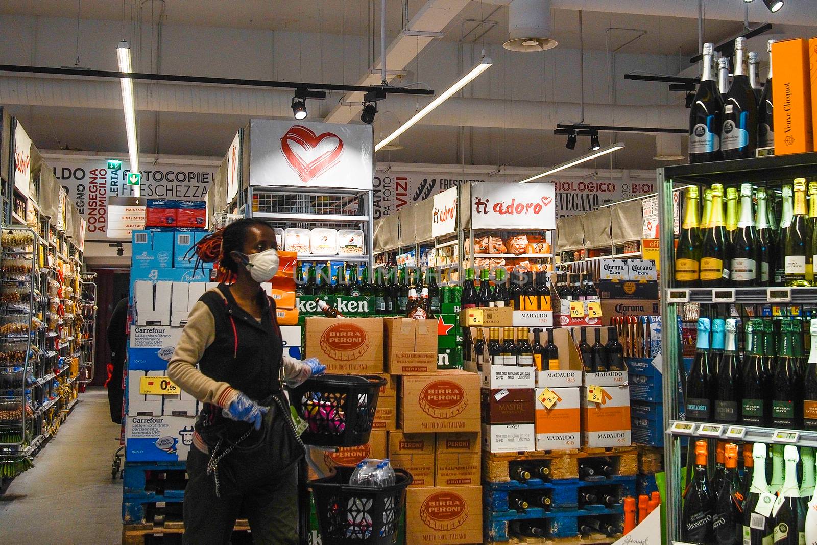 Cremona, Lombardy, Italy - May  5 6 7  2020 -people at the supermarket for grocery shopping during outbreak phase 2 and economic crisis