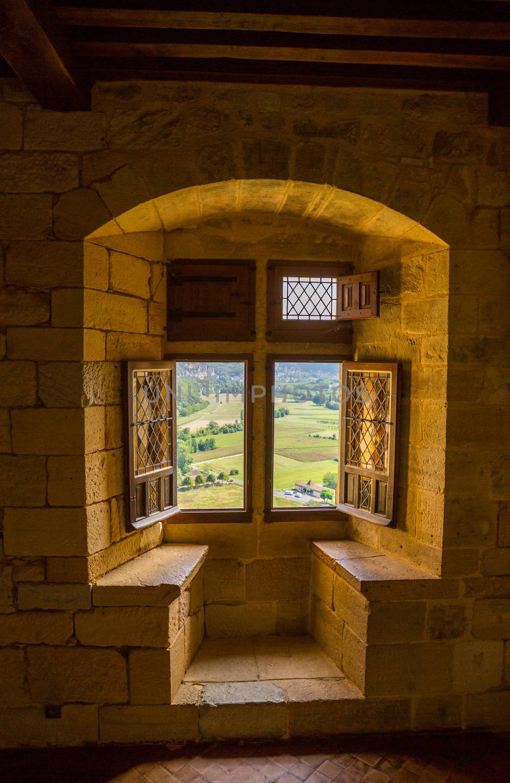 Interior view on medieval fortress Castelnaud Castle (Chateau de Castelnaud) in Dordogne valley, Perigord Noir region, Aquitaine, France