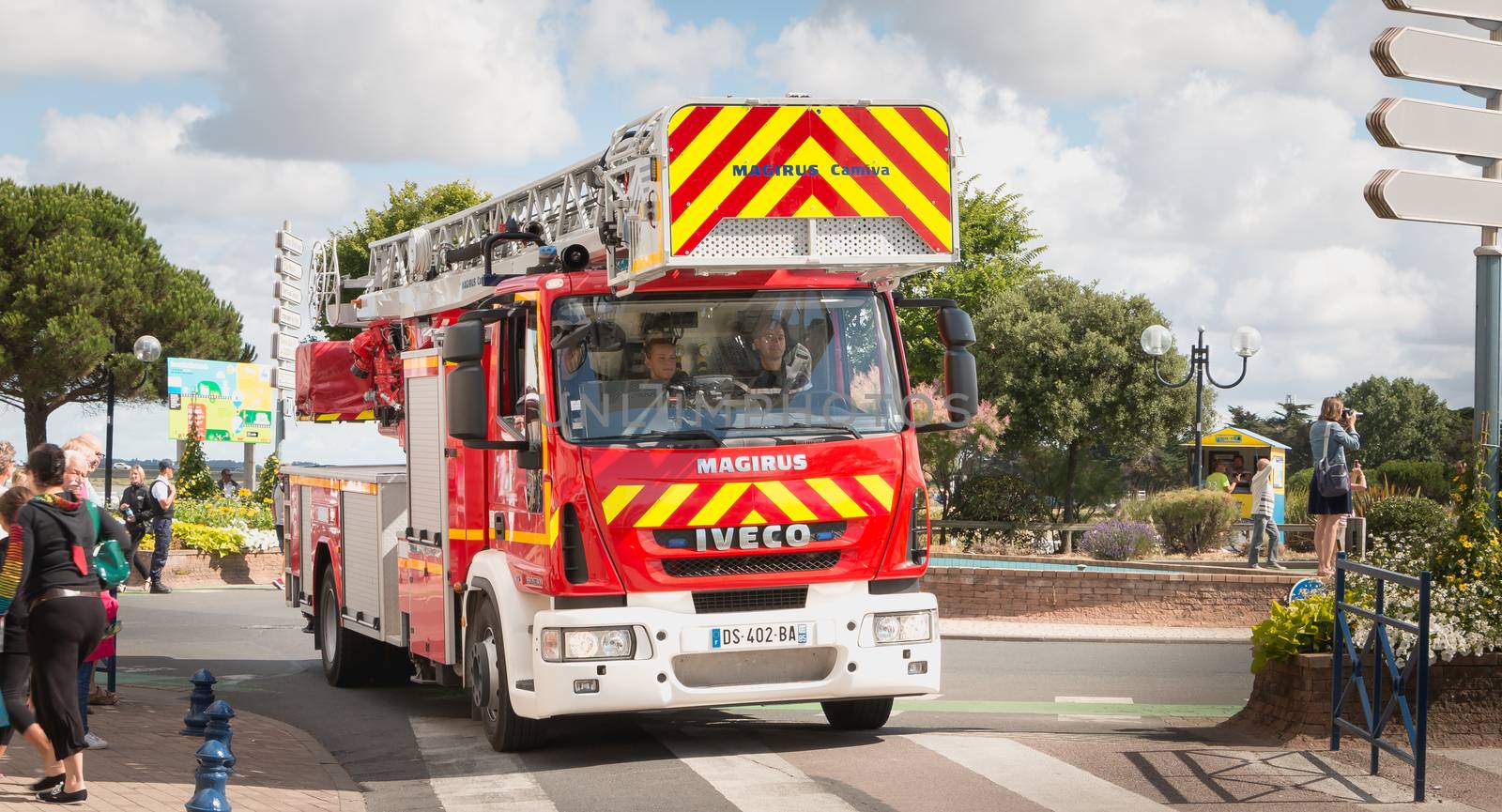 Saint Gilles Croix de Vie France - July 14, 2016 : firefighters parade on the occasion of the French National Day on a summer day