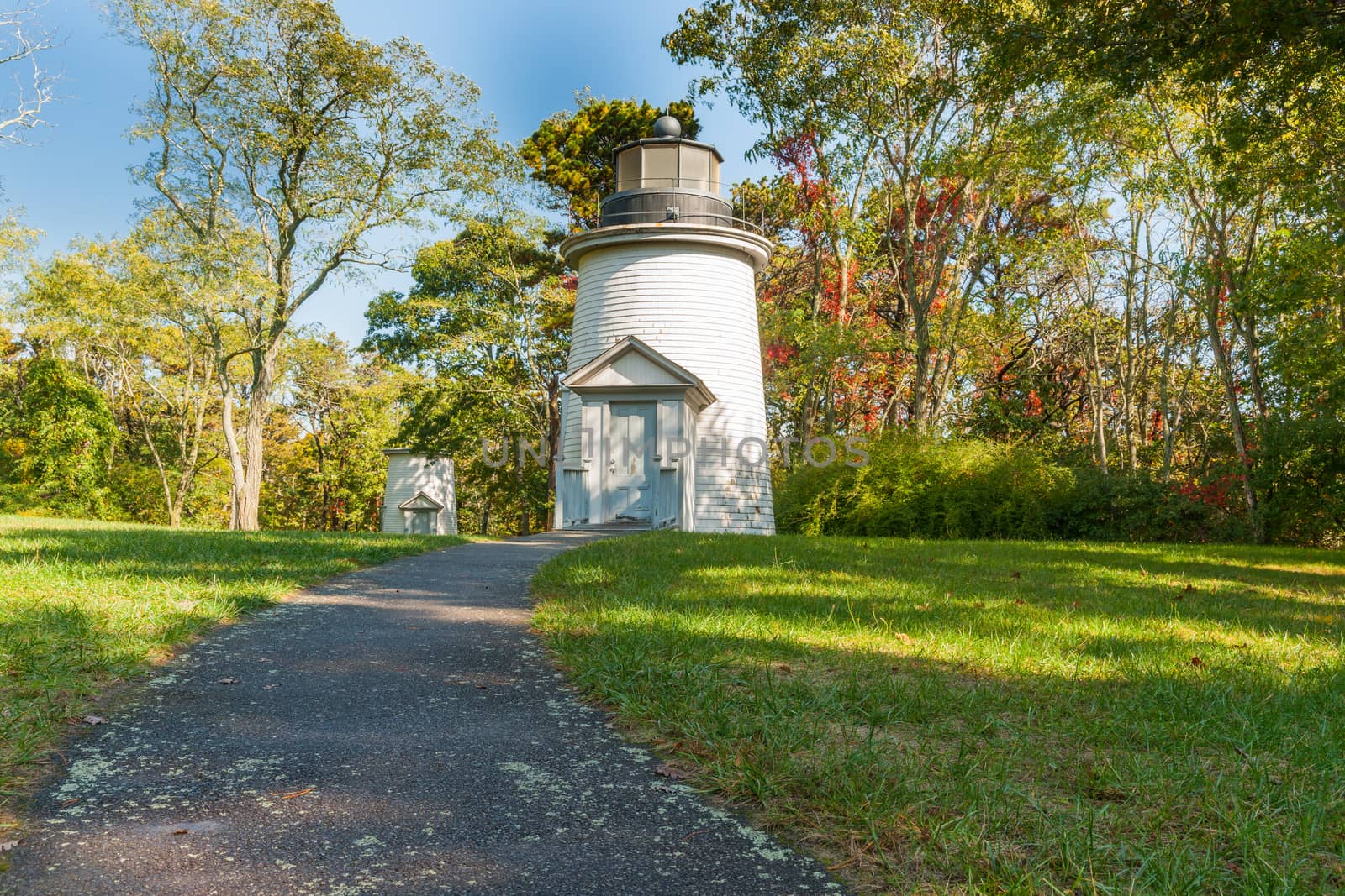 Three Sisters lights Nauset Beach,  Seashore and lighthouse. Cape Cod, USA.