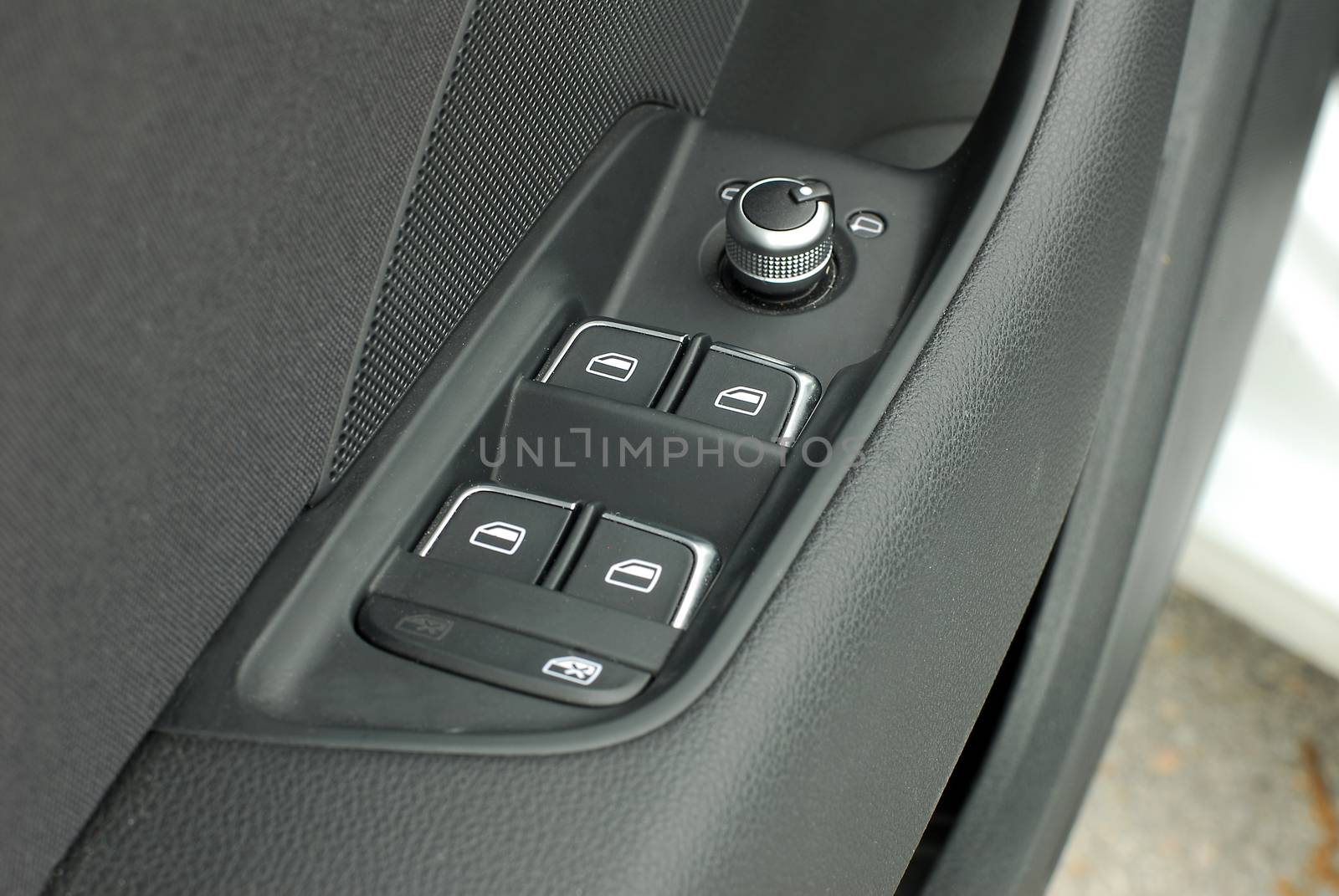 side mirror switch control, car interior detail