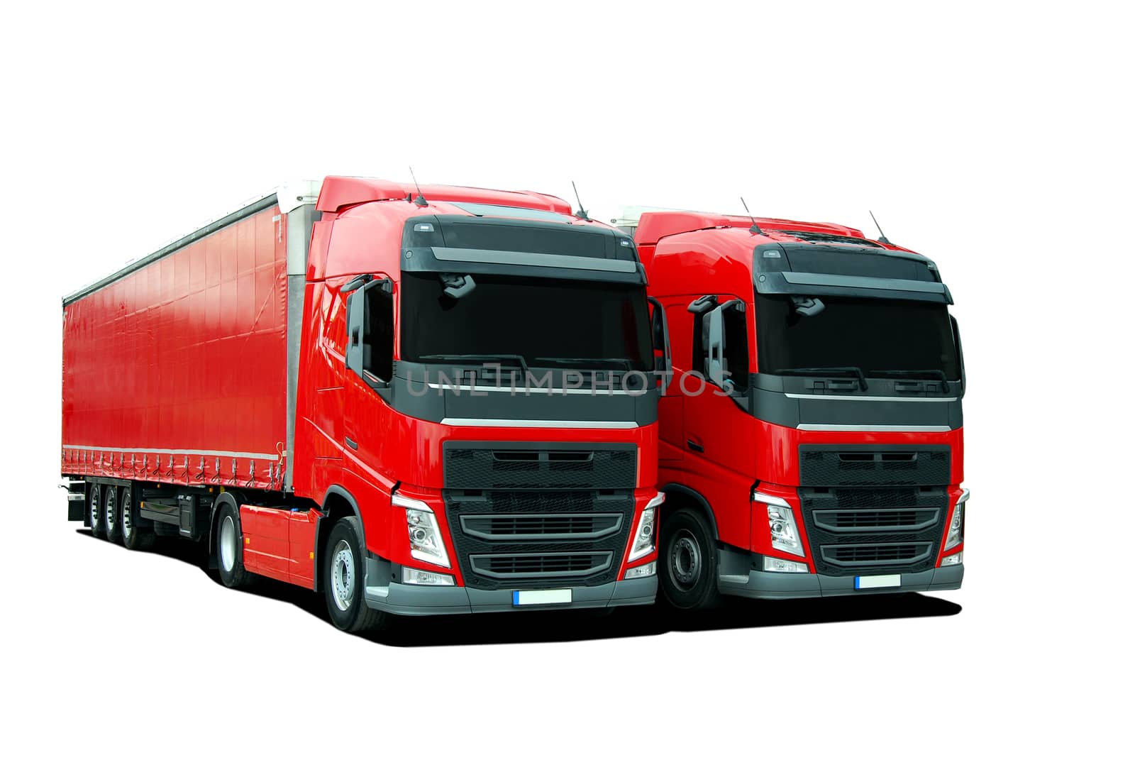two large truck with semi trailer on a white background