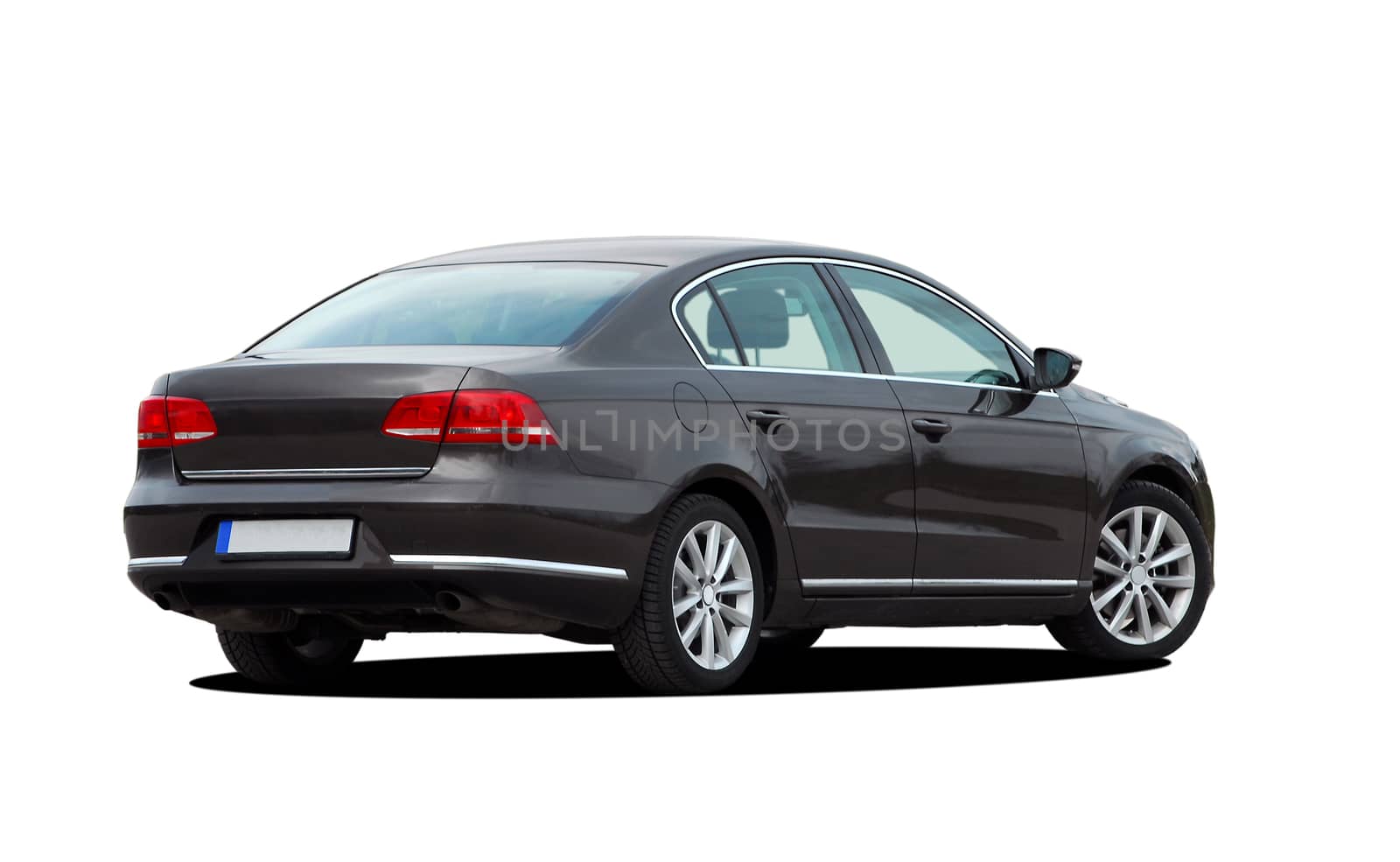 gray car on white background, rear view