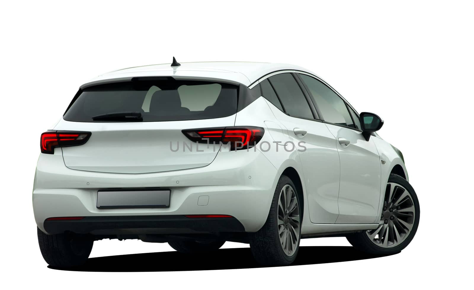 white hatchback on white background