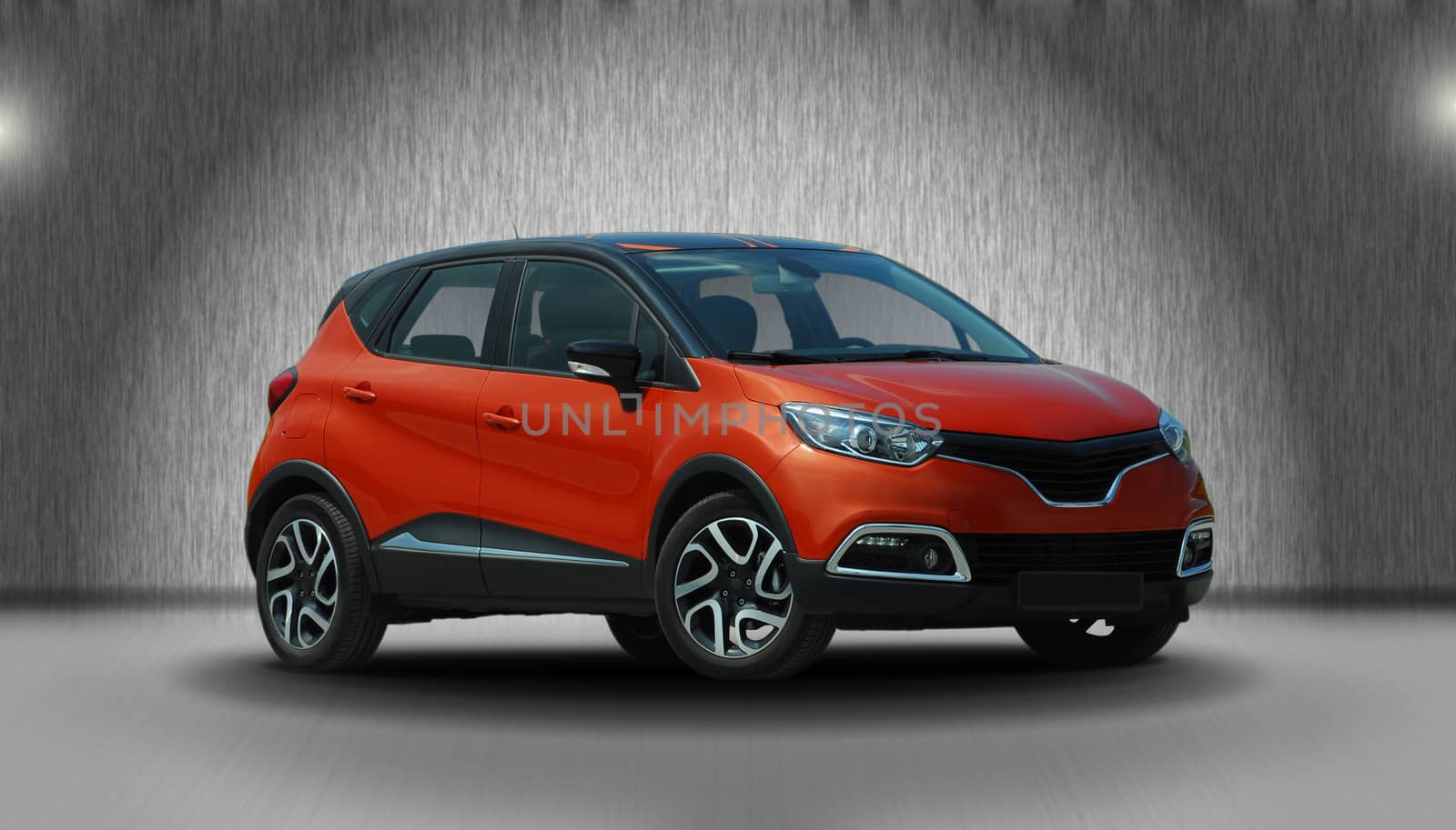 orange mini SUV on a white background, crossover