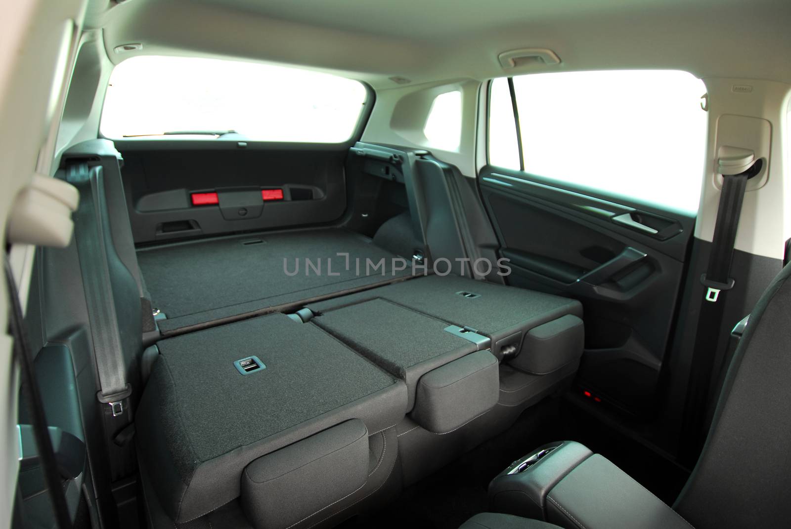 passenger car trunk with rear seats folded