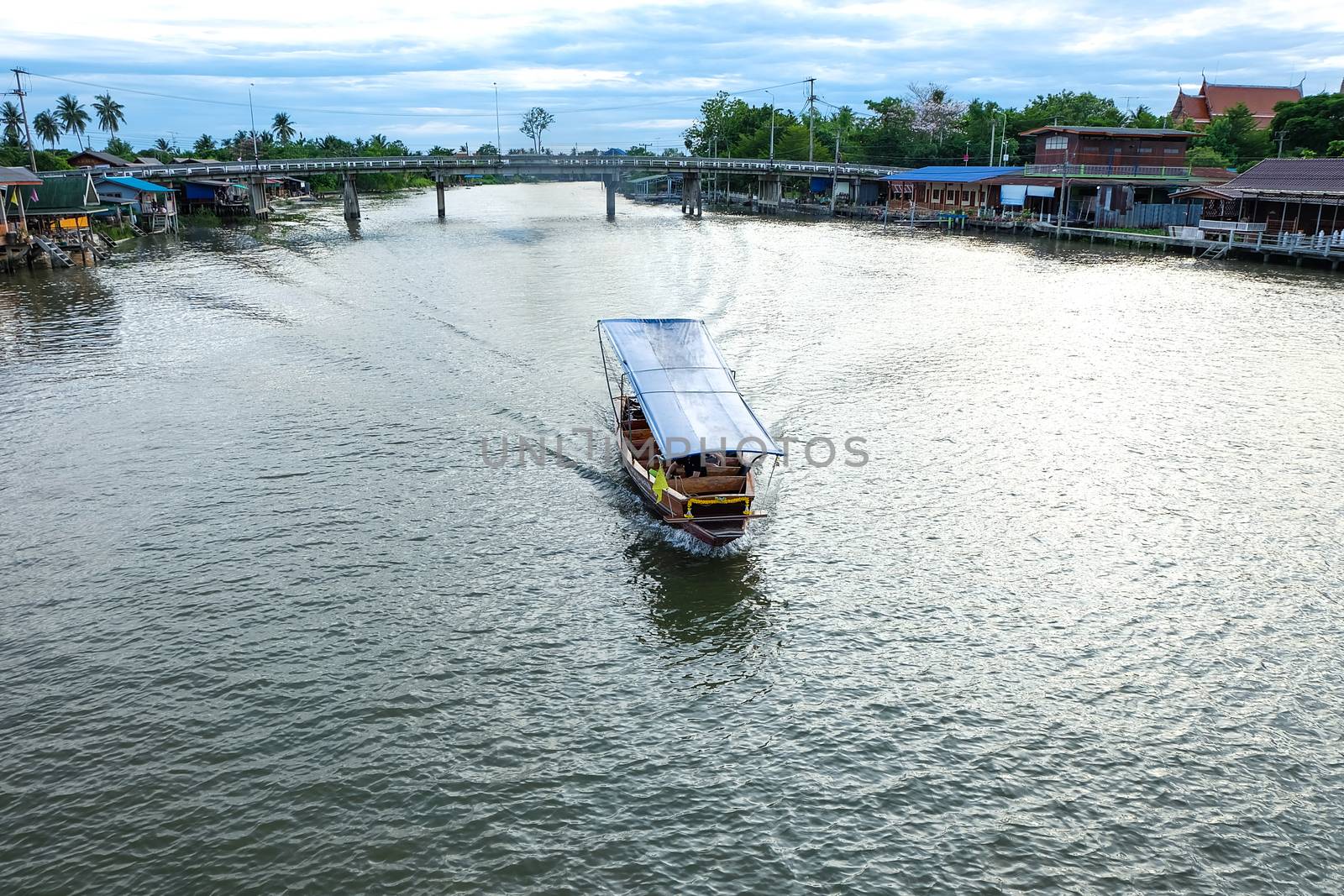 One passenger ship Playing in the river