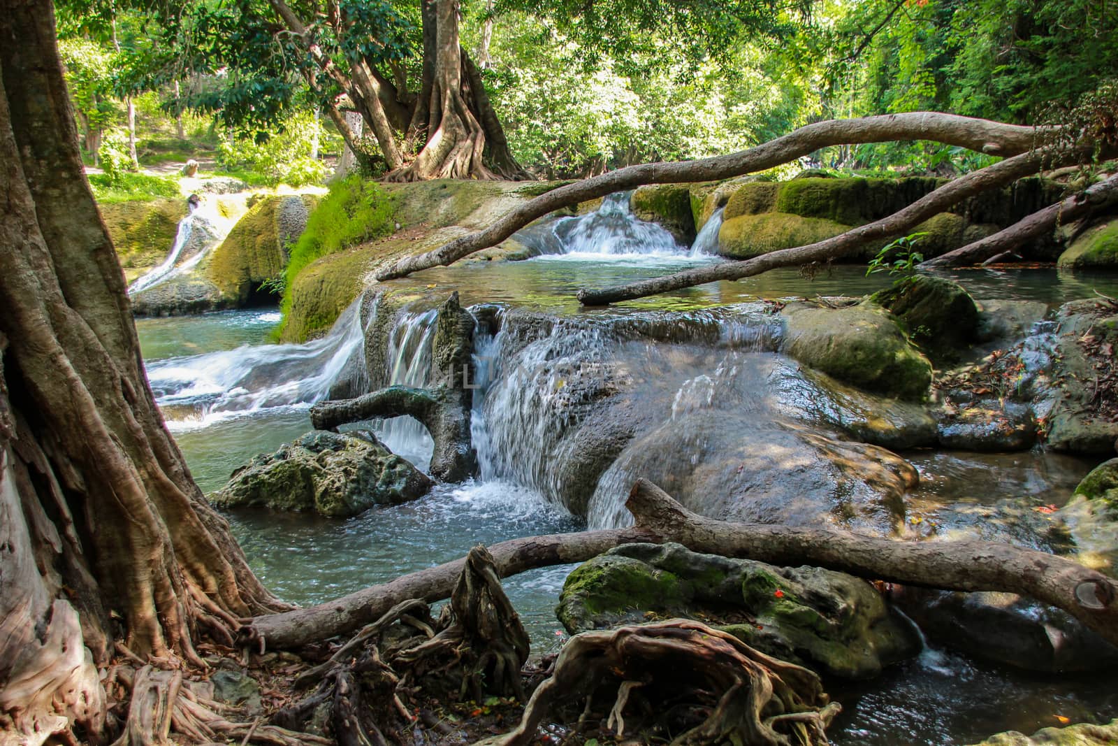 Chet Sao Noi Waterfall Located in the area of Pak Chong District Nakhon Ratchasima And Muak Lek District, Wang Muang District, Saraburi Province, Thailand.