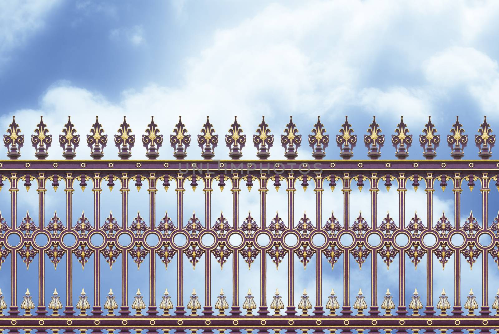 Detail of an old cast iron gate in Wien (Austria - Europe) against a clody sky - concept image