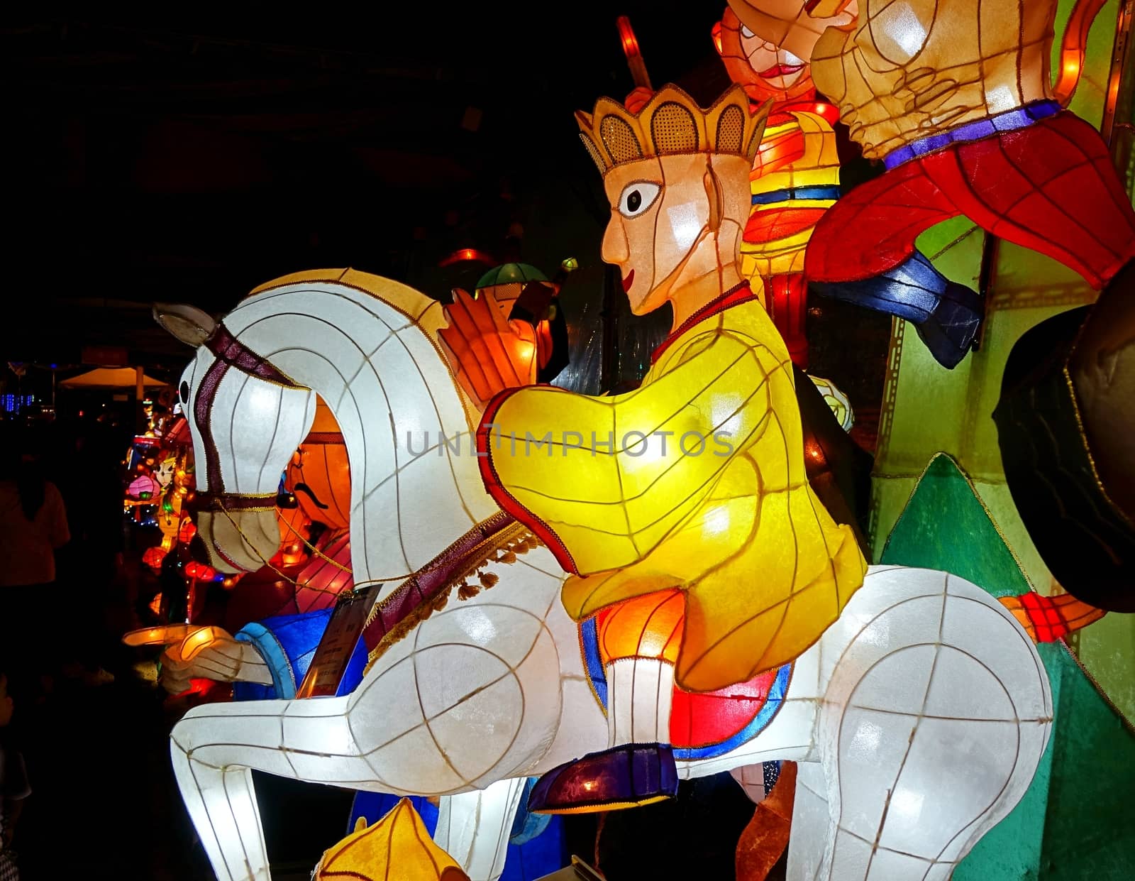 KAOHSIUNG, TAIWAN -- FEBRUARY 13, 2016: Colorful lanterns are displayed on the banks of the Love River during the 2016 Kaohsiung Lantern Festival