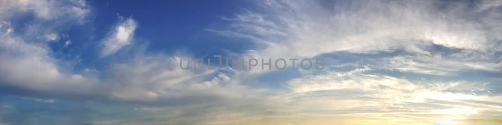 Dramatic panorama sky with cloud on twilight time. by Tanarch