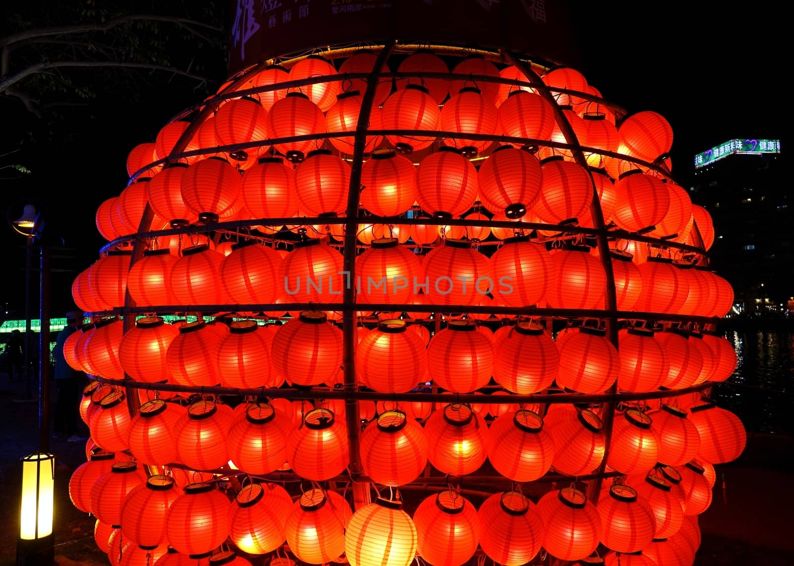 KAOHSIUNG, TAIWAN -- FEBRUARY 13, 2016: Colorful lanterns are displayed on the banks of the Love River during the 2016 Kaohsiung Lantern Festival