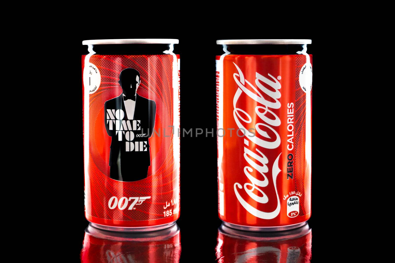 Kuala Lumpur, Malaysia - March 5, 2020 : Cola cola or Coke drink on black background. Coca Cola is competitor of Pepsi drink. Copy Space