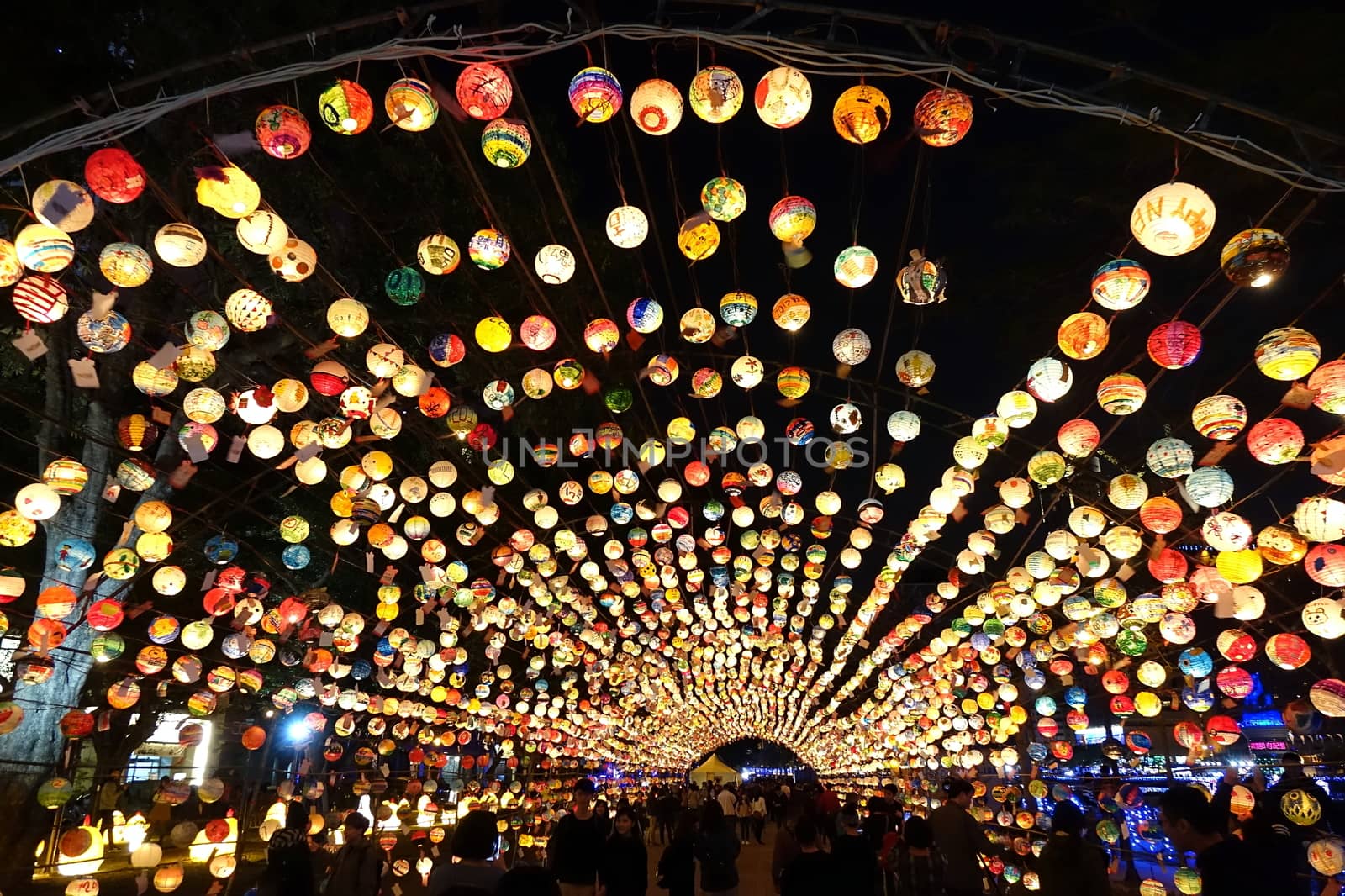 KAOHSIUNG, TAIWAN -- FEBRUARY 3, 2017: Colorful lanterns to celebrate the Chinese year of the Rooster are on display along the banks of the Love River during the traditional Lantern Festival.