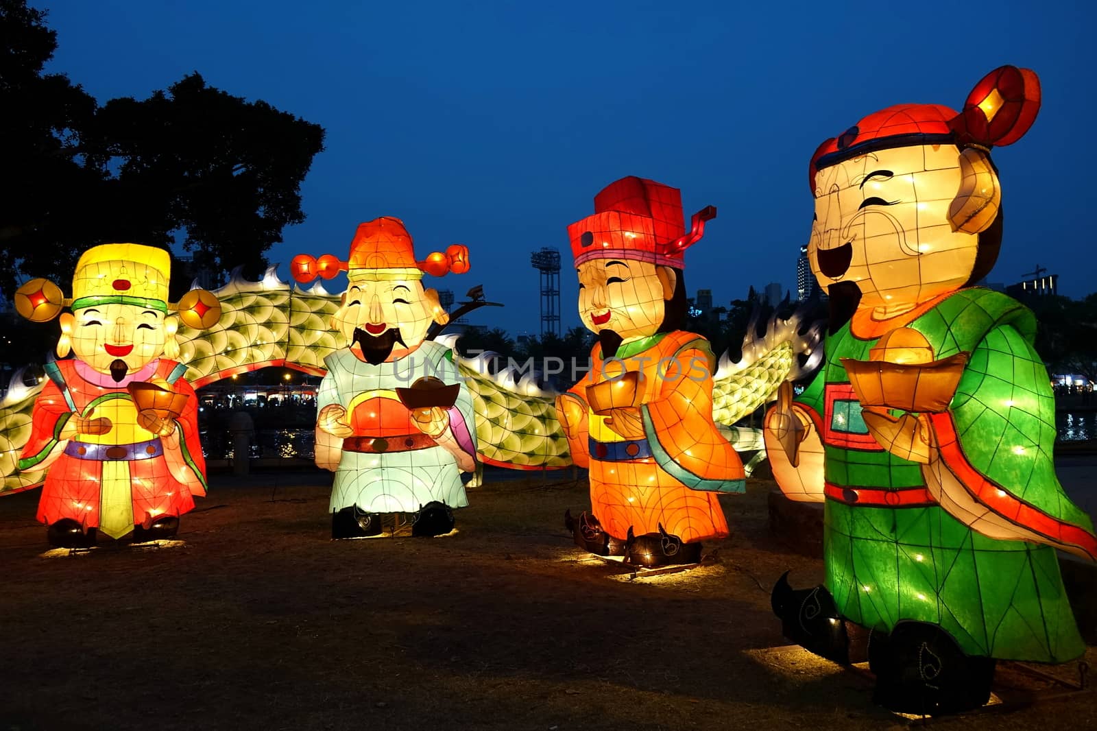 KAOHSIUNG, TAIWAN -- FEBRUARY 3, 2017: Colorful lanterns to celebrate the Chinese year of the Rooster are on display along the banks of the Love River during the traditional Lantern Festival.