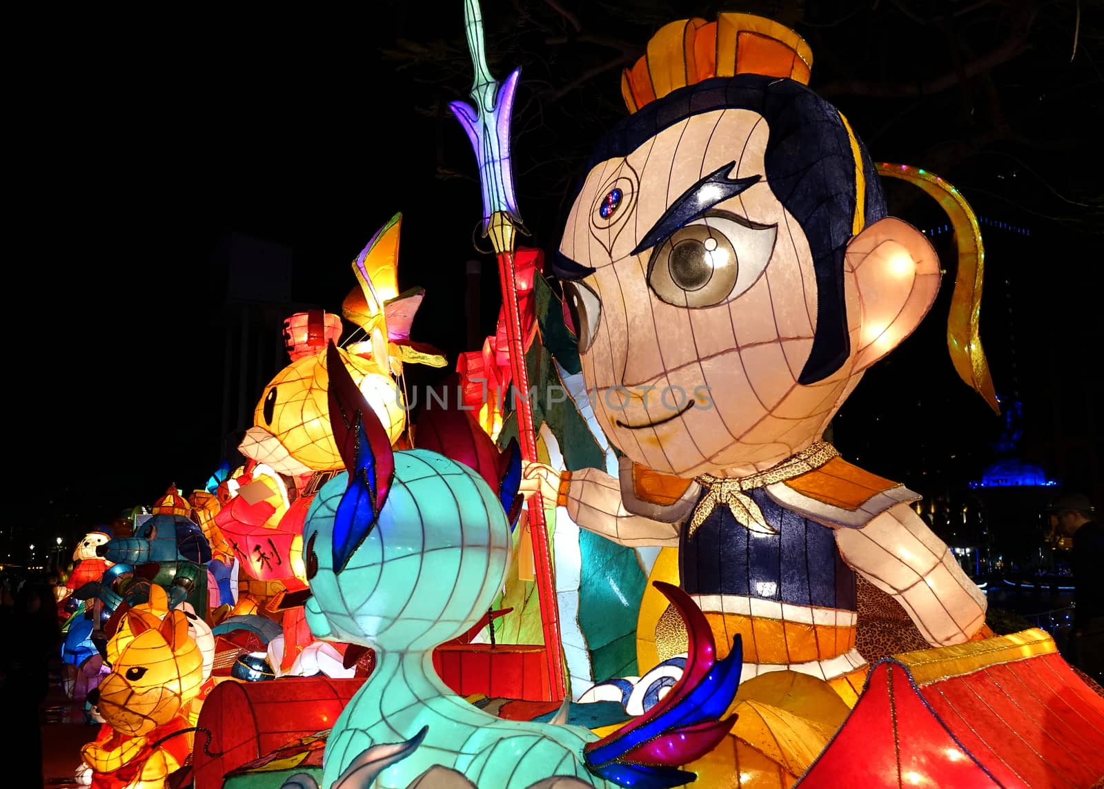 KAOHSIUNG, TAIWAN -- FEBRUARY 19, 2018: Colorful lanterns are on display  on the banks of the Love River during the 2018 Lantern Festival to welcome the Year of the Dog.