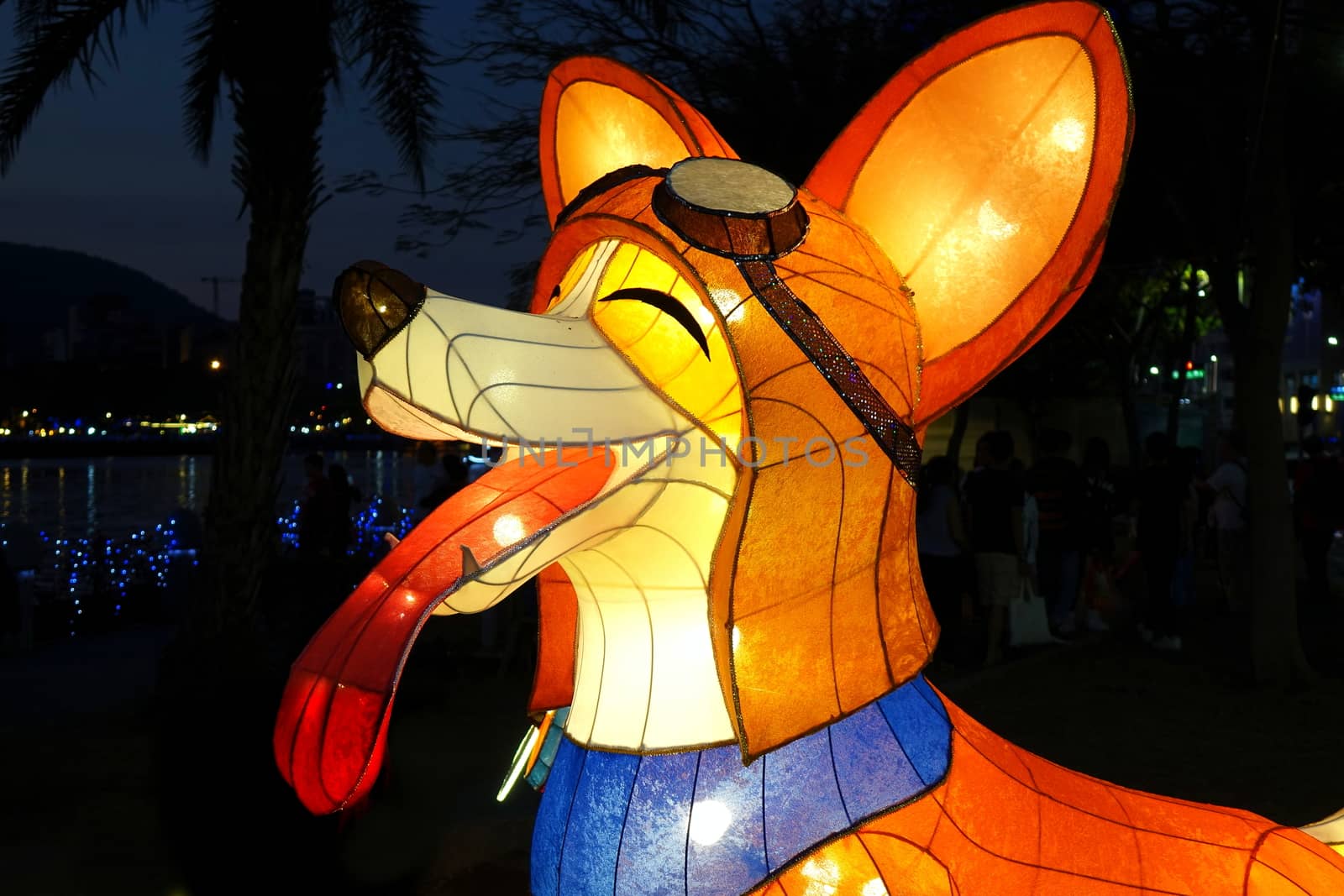 KAOHSIUNG, TAIWAN -- FEBRUARY 19, 2018: Colorful lanterns are on display  on the banks of the Love River during the 2018 Lantern Festival to welcome the Year of the Dog.