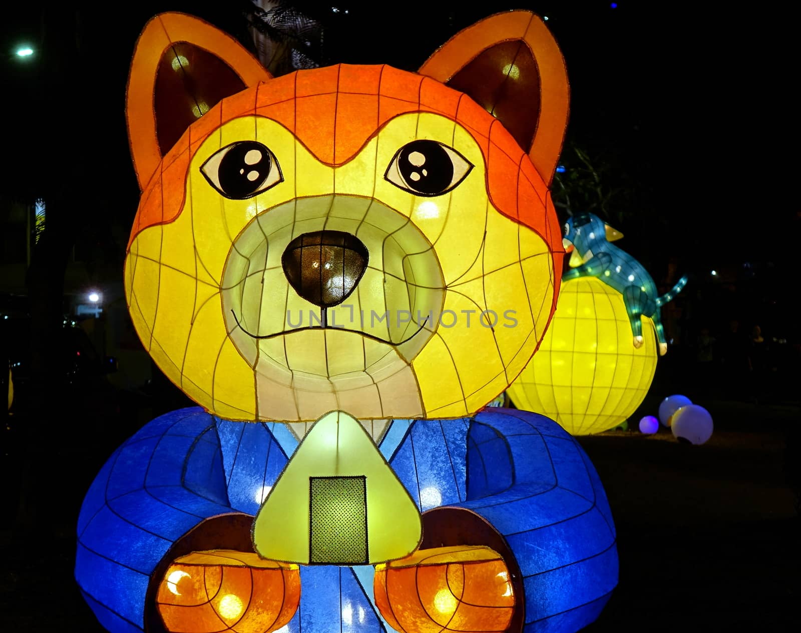 KAOHSIUNG, TAIWAN -- FEBRUARY 19, 2018: Colorful lanterns are on display  on the banks of the Love River during the 2018 Lantern Festival to welcome the Year of the Dog.
