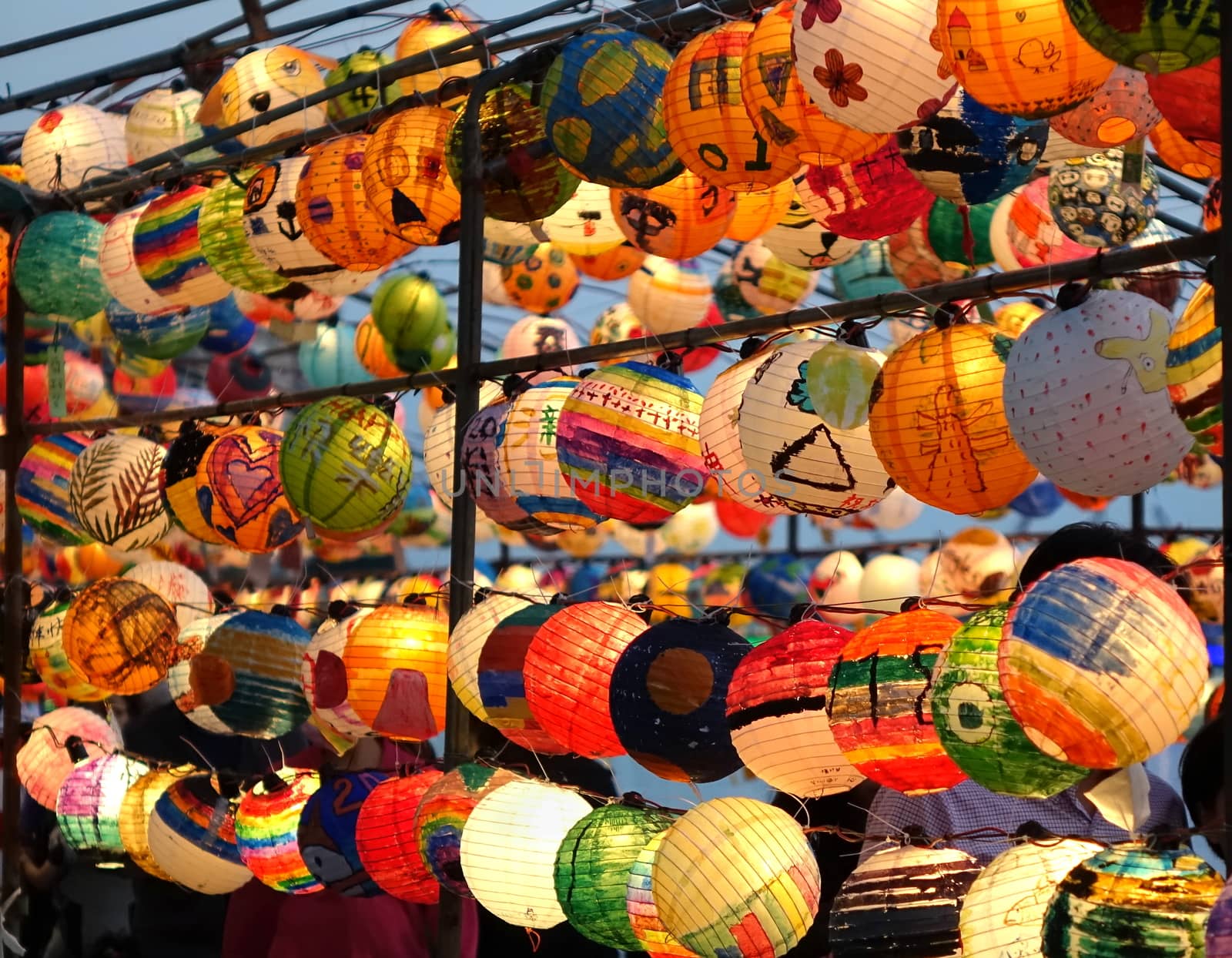 KAOHSIUNG, TAIWAN -- FEBRUARY 19, 2018: Colorful lanterns are on display  on the banks of the Love River during the 2018 Lantern Festival to welcome the Year of the Dog.