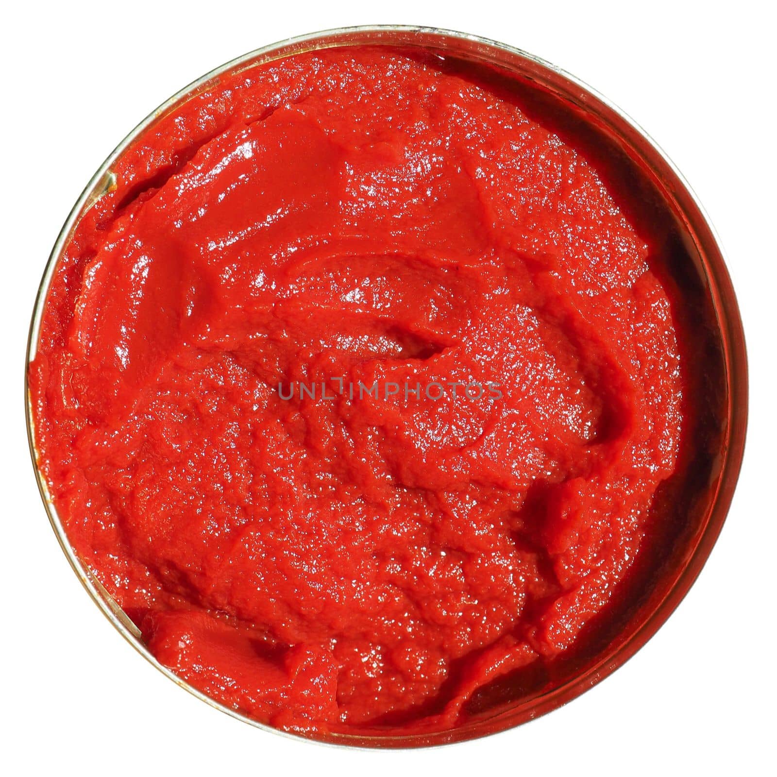 red tomato double concentrate ketchup sauce paste in a tin can isolated over white background