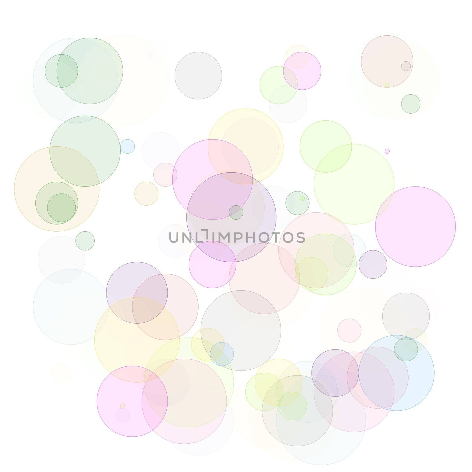 Abstract minimalist blue pink grey white yellow green red violet illustration with circles and white background