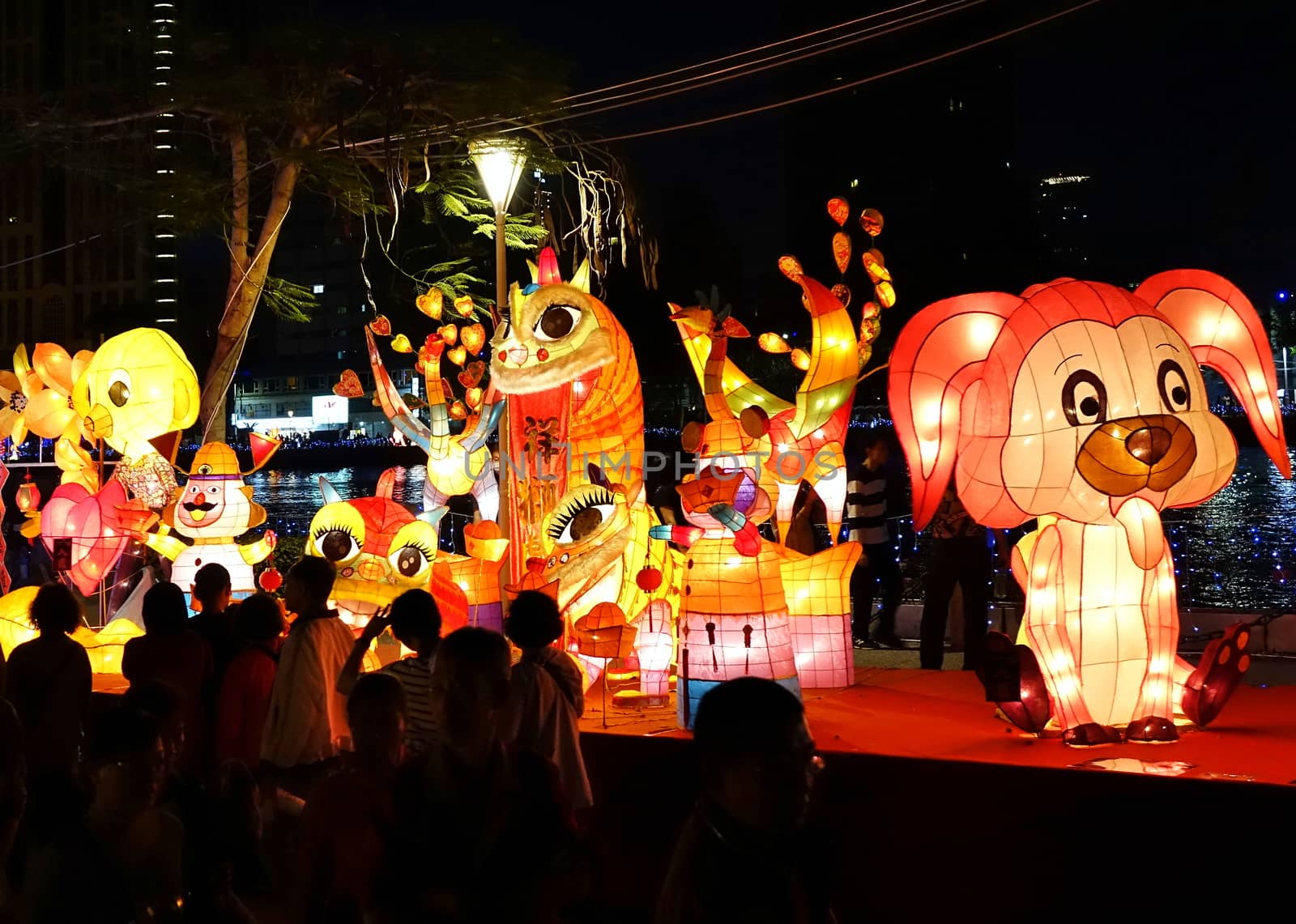 KAOHSIUNG, TAIWAN -- FEBRUARY 19, 2018: People visit the 2018 Lantern Festival to welcome the Year of the Dog.