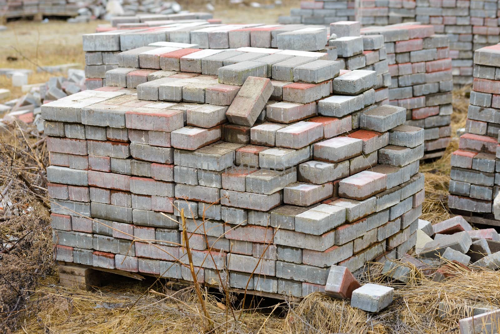 Stack of calcium silicate bricks on a construction site