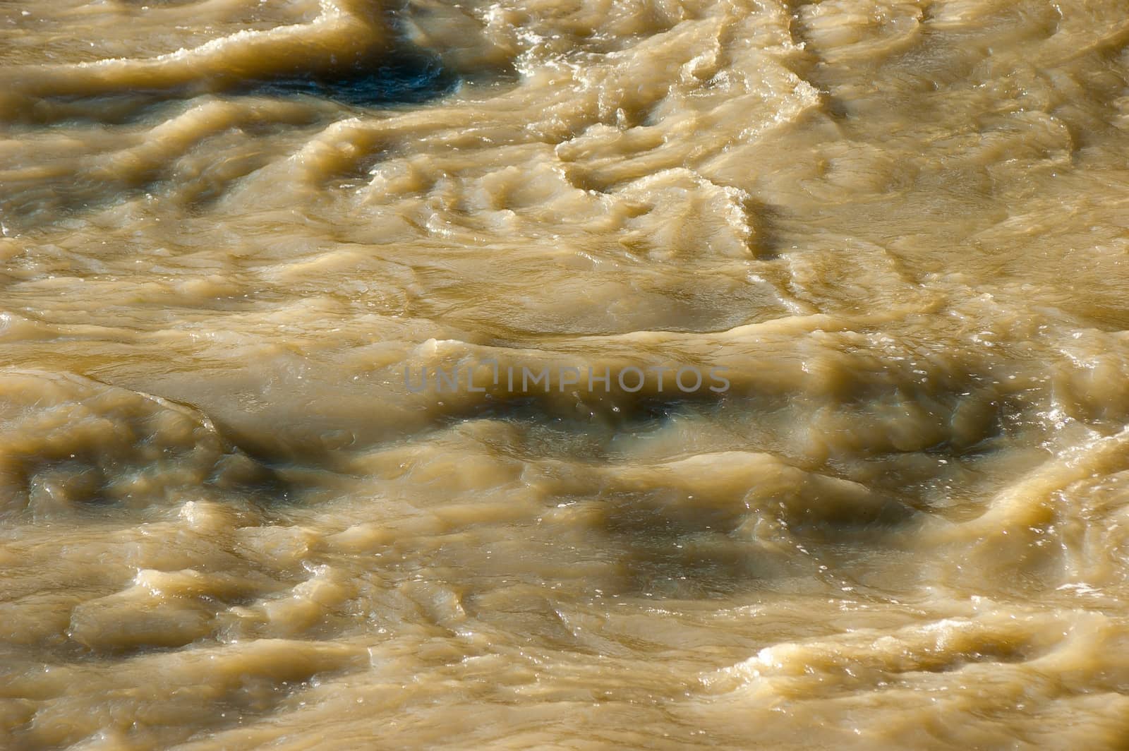 Muddy water flowing in the river after a rain storm