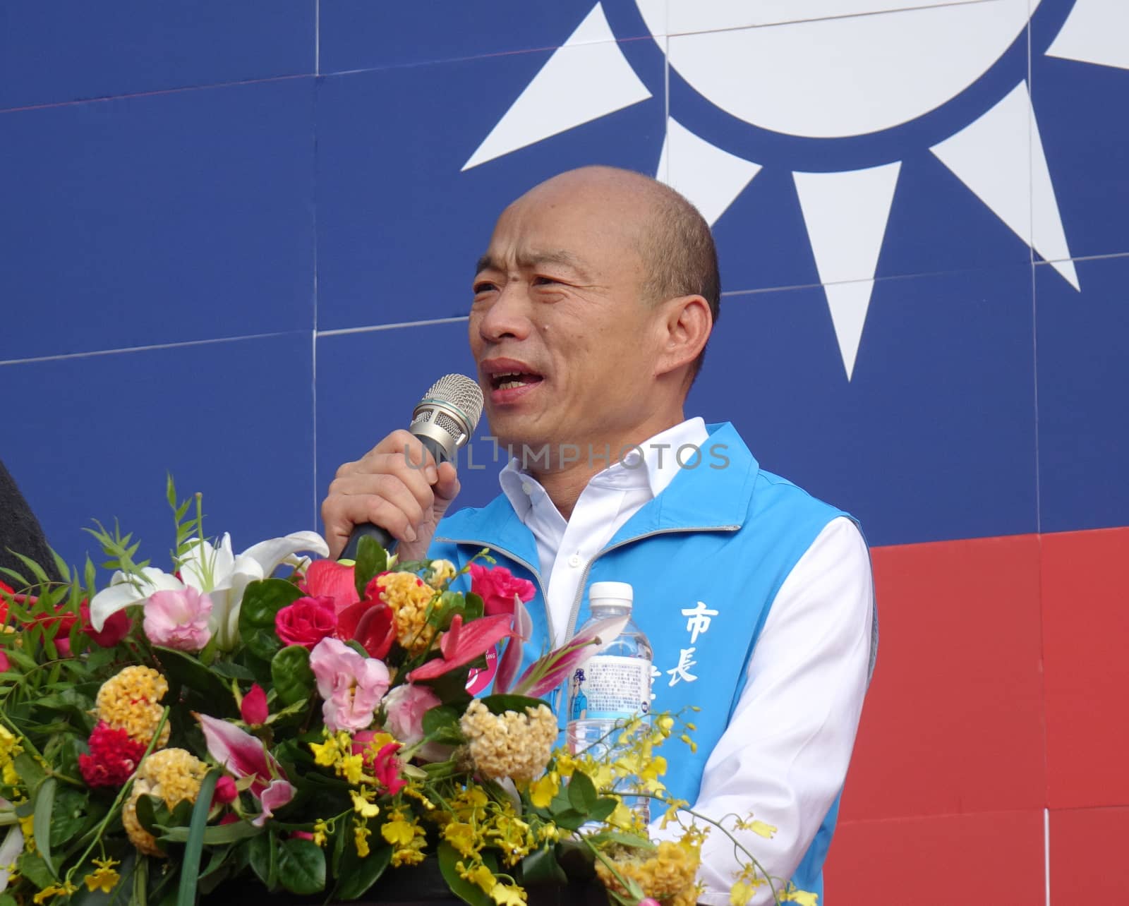 KAOHSIUNG, TAIWAN -- OCTOBER 10, 2019: Kaohsiung mayor and KMT presidential candidate Han Kuo-yu speaks at the national day celebrations, a free and public event.