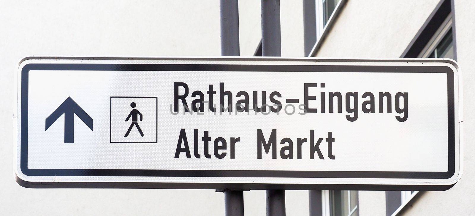 Rathaus Eingang (meaning Town Hall Entrance), Alter Markt (meaning Old Market) sign in Koeln, Germany