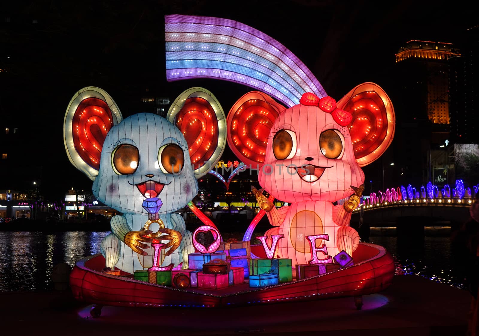 KAOHSIUNG, TAIWAN -- FEBRUARY 6, 2020: Colorful lanterns are on display during the Lantern Festival along the banks of the Love River.
