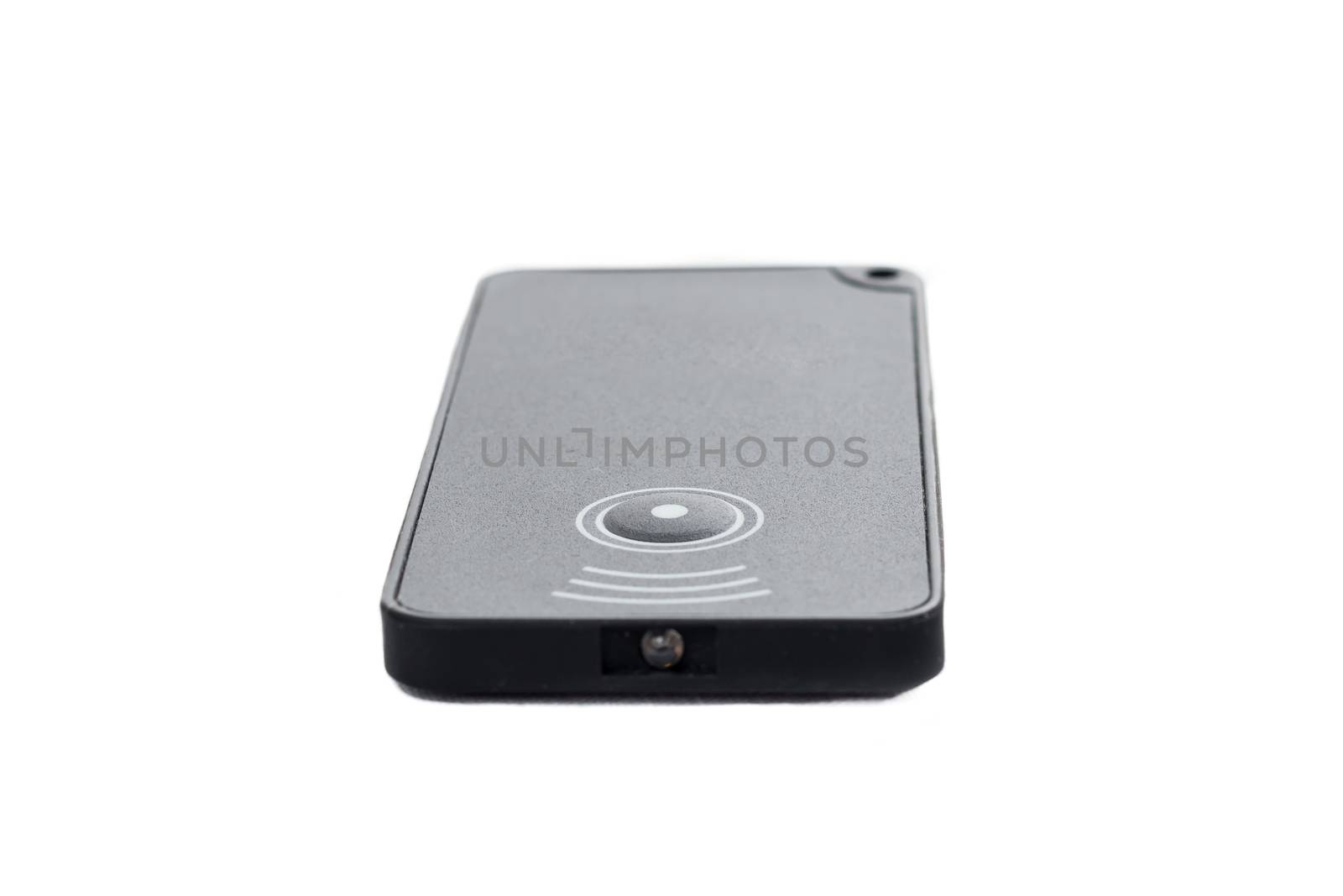 infrared remote control with a button on white background  in studio