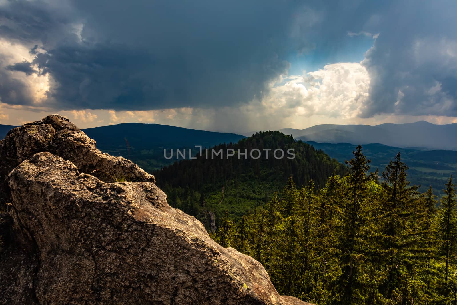 View from Sokolik Wielki over Krzyzny Szczyt in Rudawy Janowickie Mountain