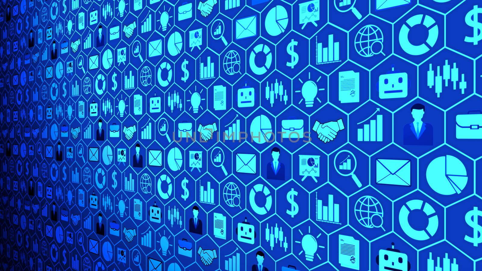 8K Business and Technology Big Picture Panel Background Composed of Icons Set with Blue Light ver.3