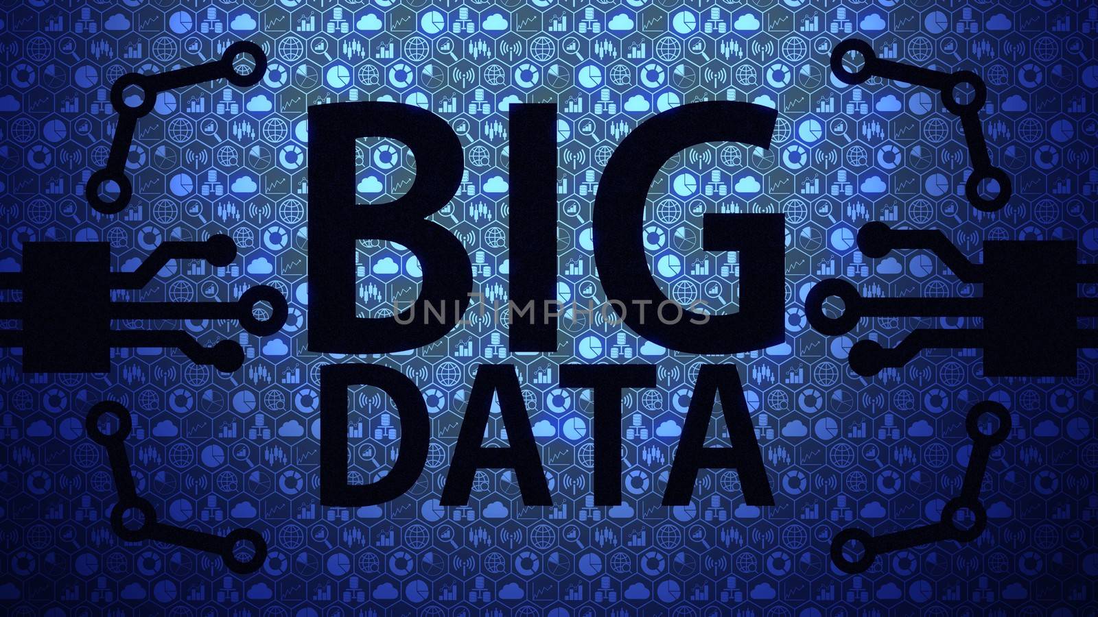Big Data Big Picture Background Composed of Big Data Icons and Big Data Text with Blue Light Ver.1 of 4 (Full Screen)