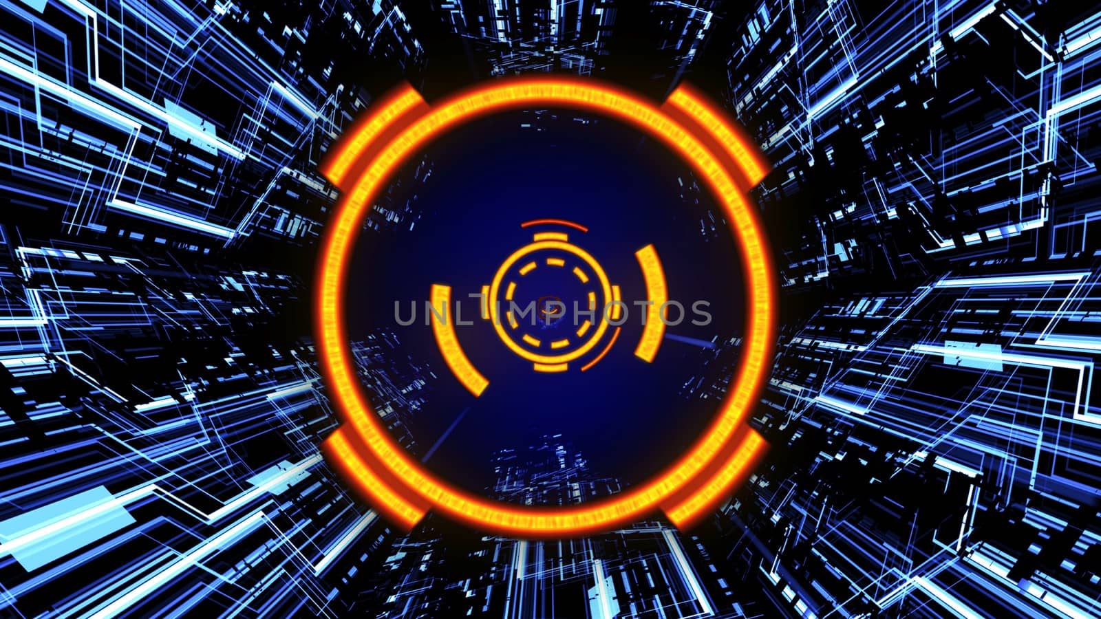 3D Abstract Futuristic Digital Circuit Board Tunnel HUD including Energy Circles with Glowing Light Blue Vibrance Color Waves Background Ver.3 of 3 by ariya23156